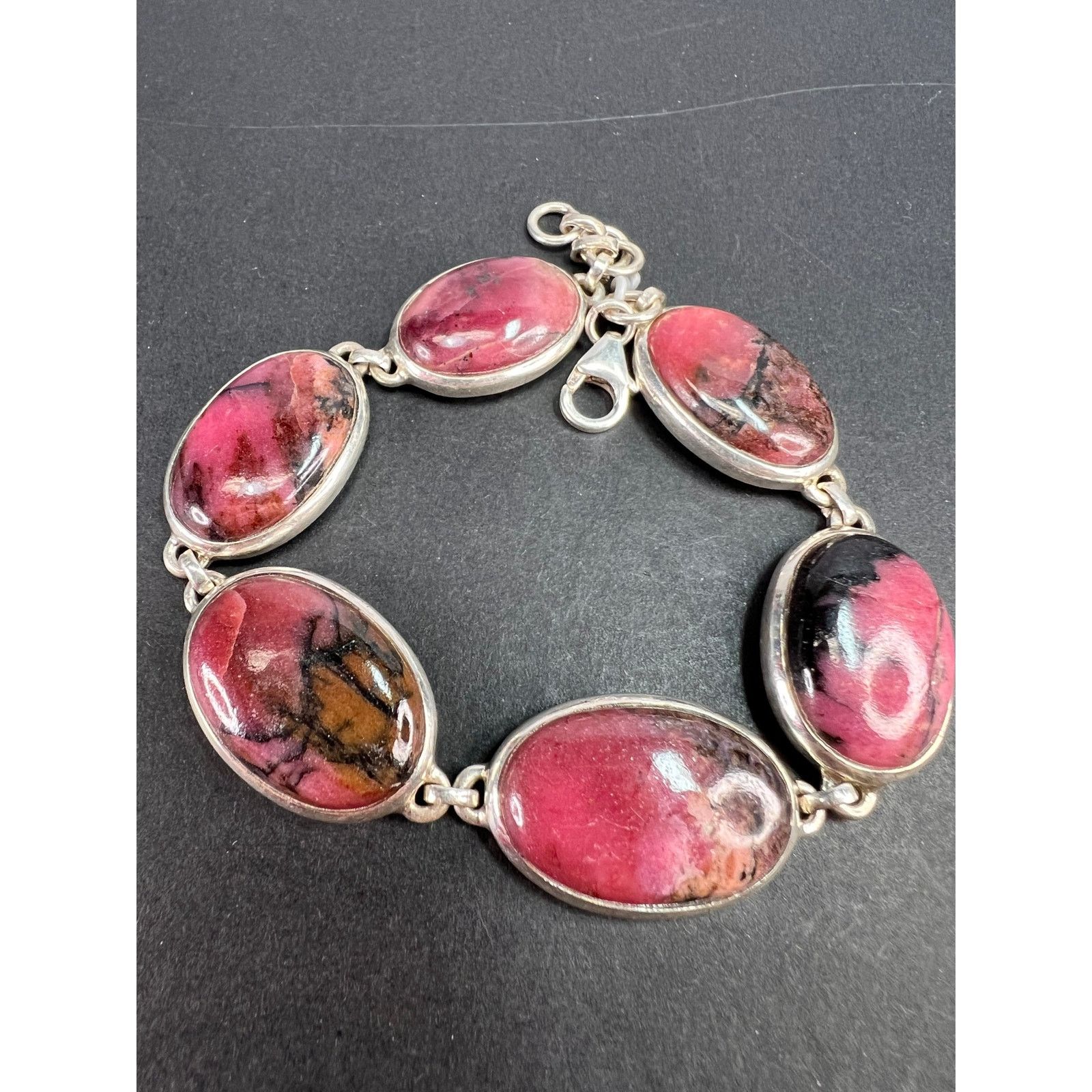Other NEW Rhodonite sterling silver link bracelet 7.75 inch Size ONE SIZE - 1 Thumbnail