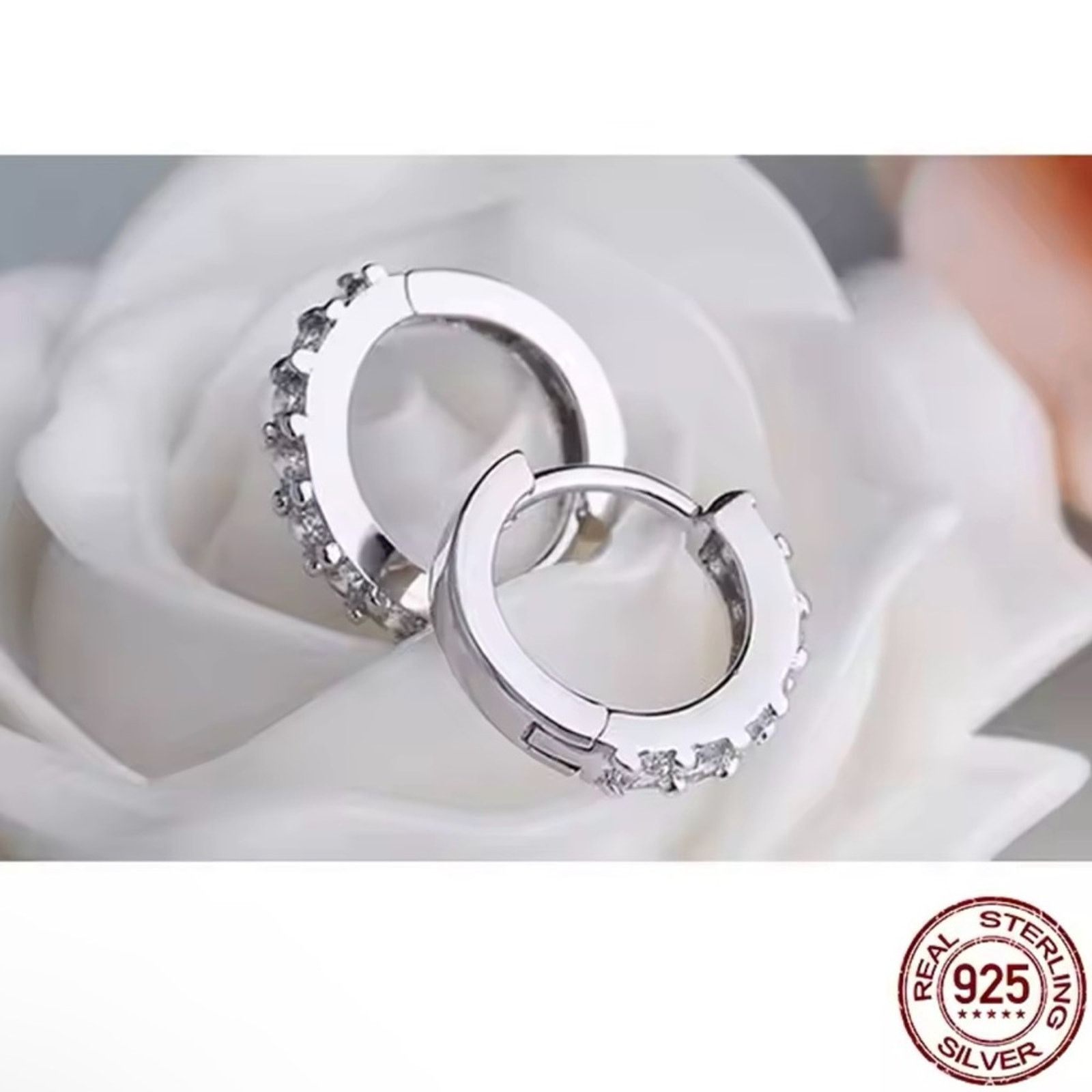 Other 100% 925 Sterling Silver Hoop Earrings Crystal Minimalist Size ONE SIZE - 6 Thumbnail