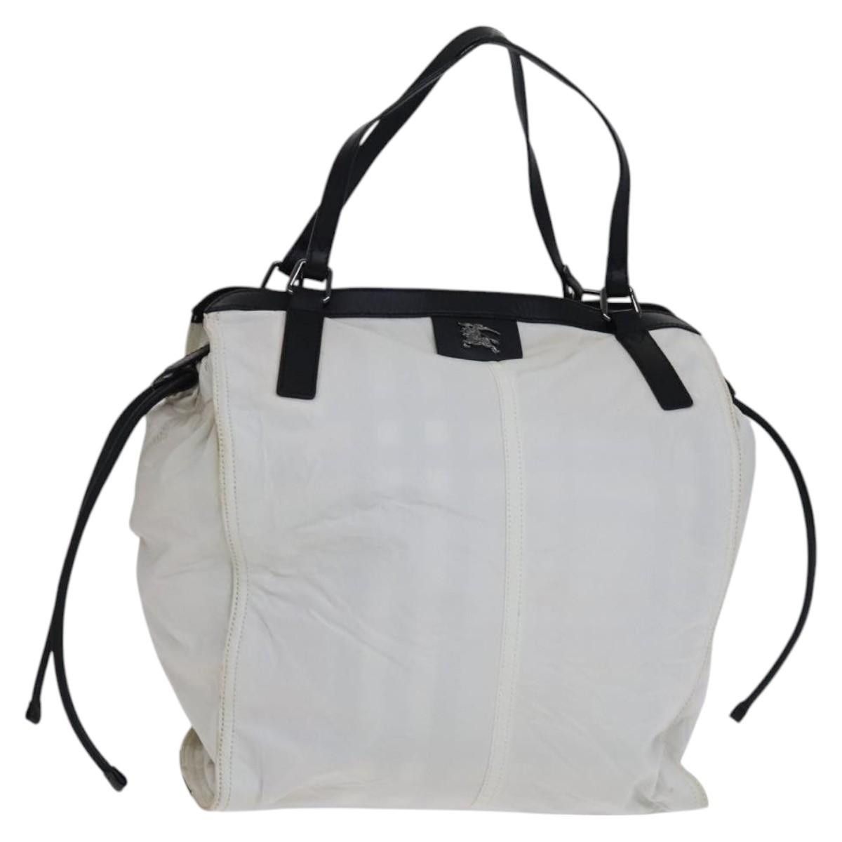 Burberry Tote Bag Nylon White Black Auth Ti2947, Women's