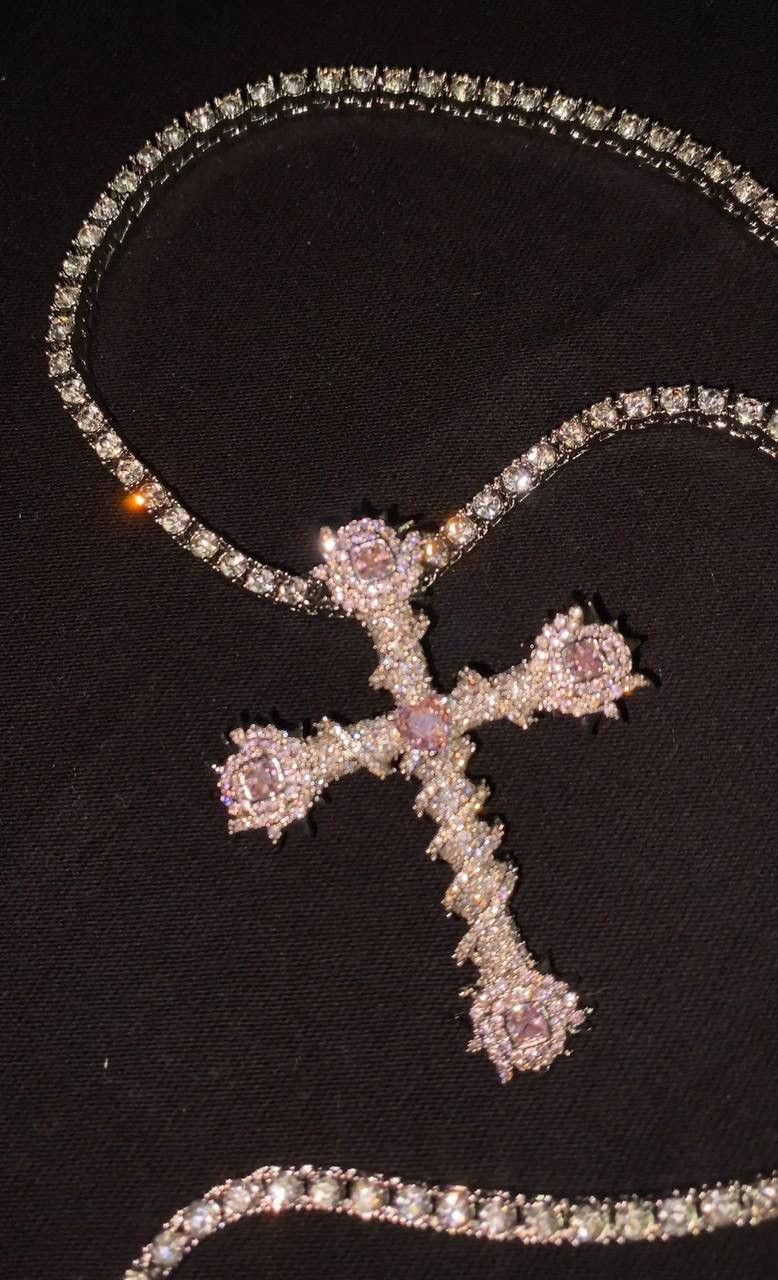 Other Chain | Pendant Cross Tennis Chain Silver Pink 3mm 22” Size ONE SIZE - 4 Thumbnail