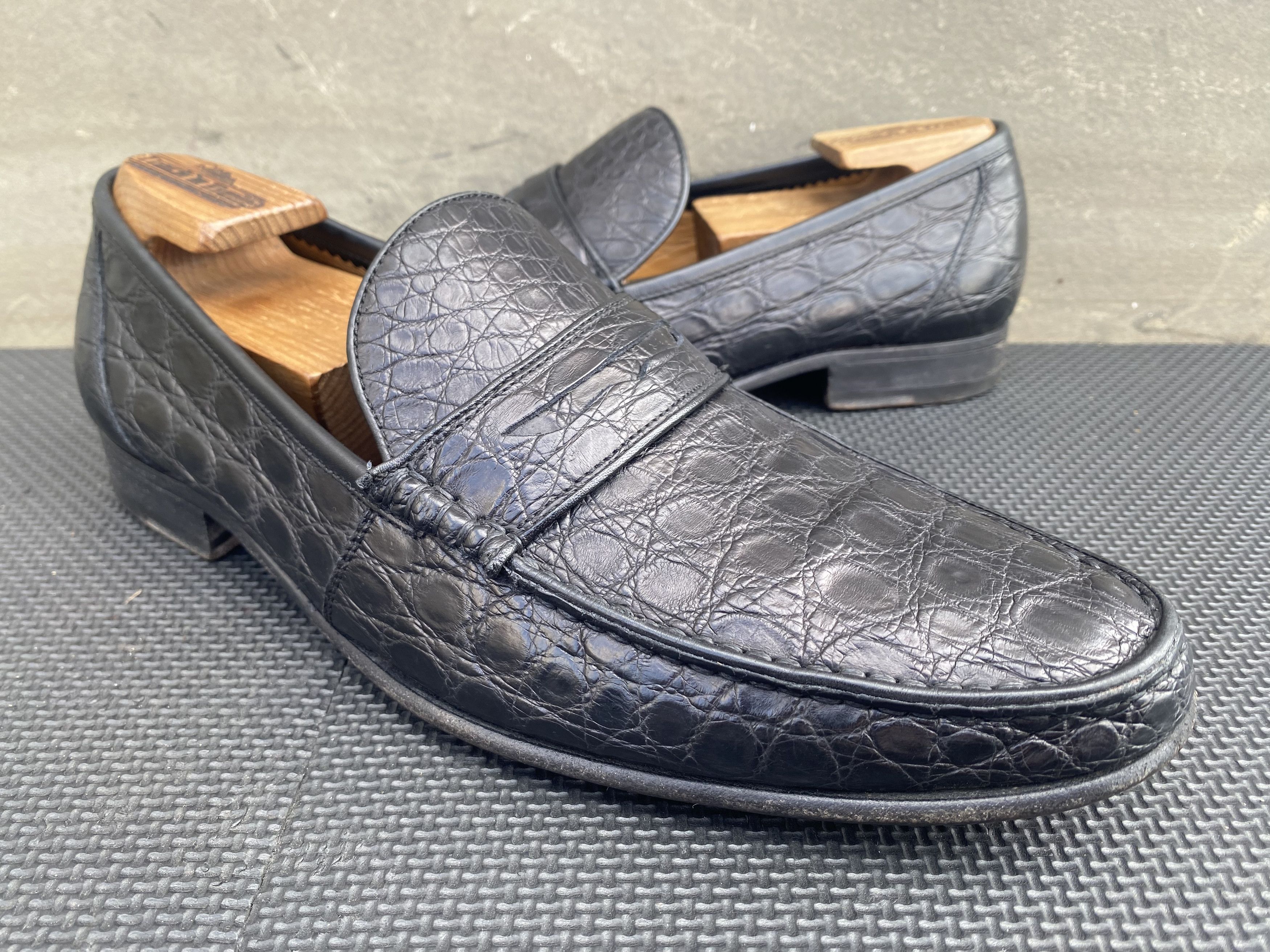a.testoni Black Exotic leather penny loafer Crocodile