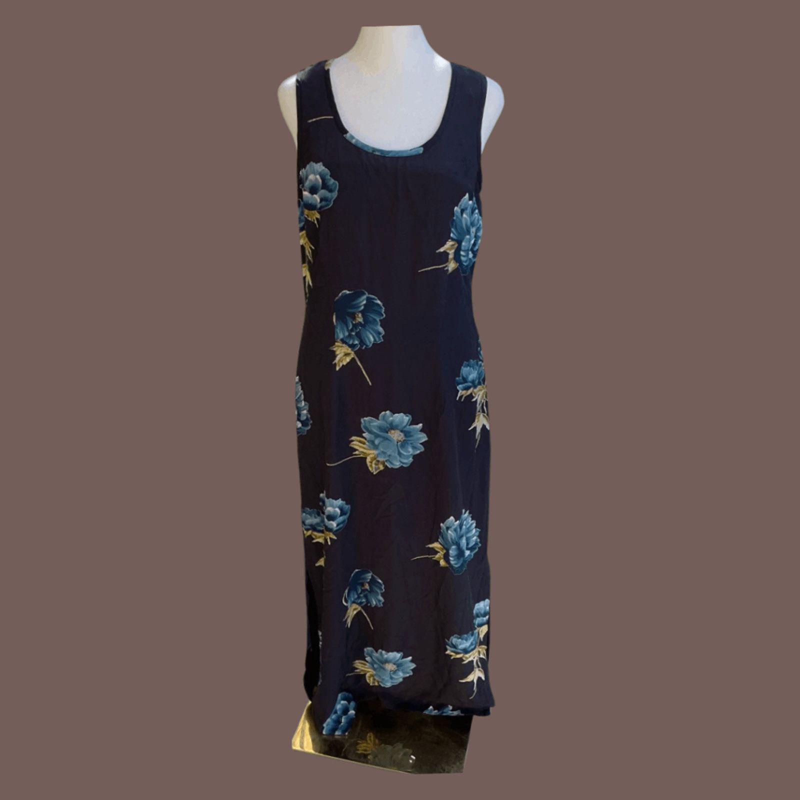Vintage VTG Floral Midi Dress | Karen Kane Blue Scoop Neck Size S / US 4 / IT 40 - 1 Thumbnail