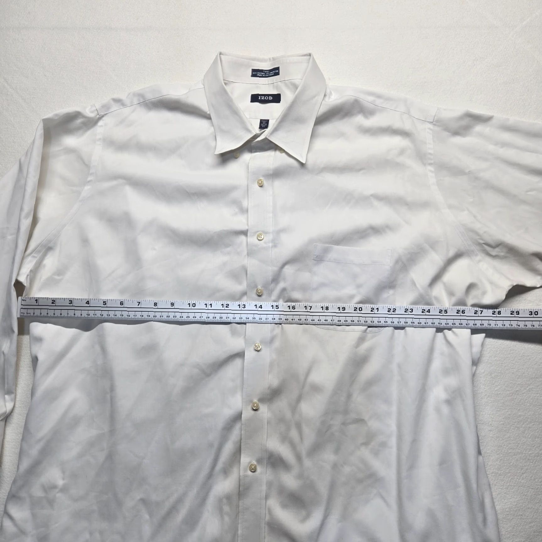 Izod IZOD Button-Up Shirt Mens Big & Tall 20 White Solid Long Sleeve Collared Cotton Blend Classic Fit Green? Wait no green. Size US XXL / EU 58 / 5 - 4 Thumbnail