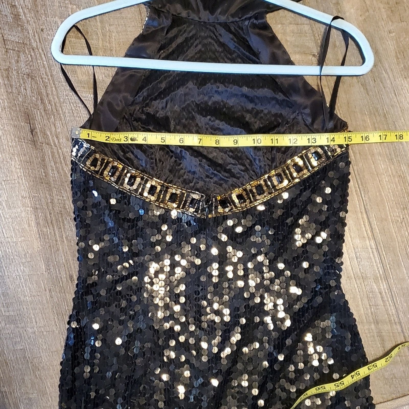 Vintage Niteline Black Gold halter silk sequin sparkle mini Dress Size L / US 10 / IT 46 - 6 Thumbnail