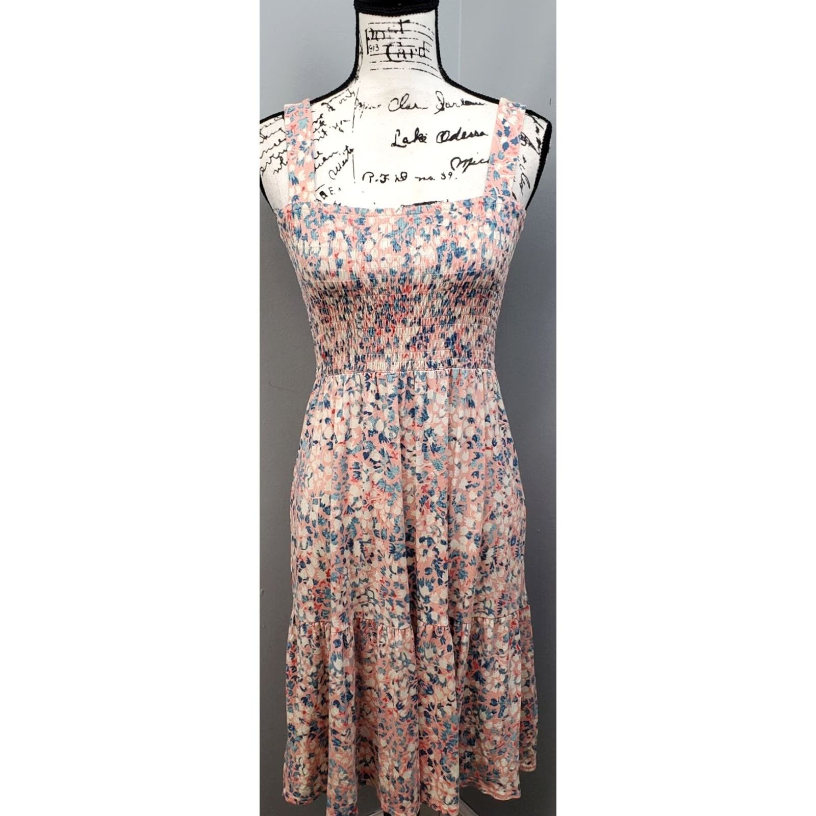 Loft LOFT Women's XS Multicolor Floral Tiered Dress Smocked Chest Straps Wave Backless Sleeveless Shirt Dress Size XS / US 0-2 / IT 36-38 - 2 Thumbnail