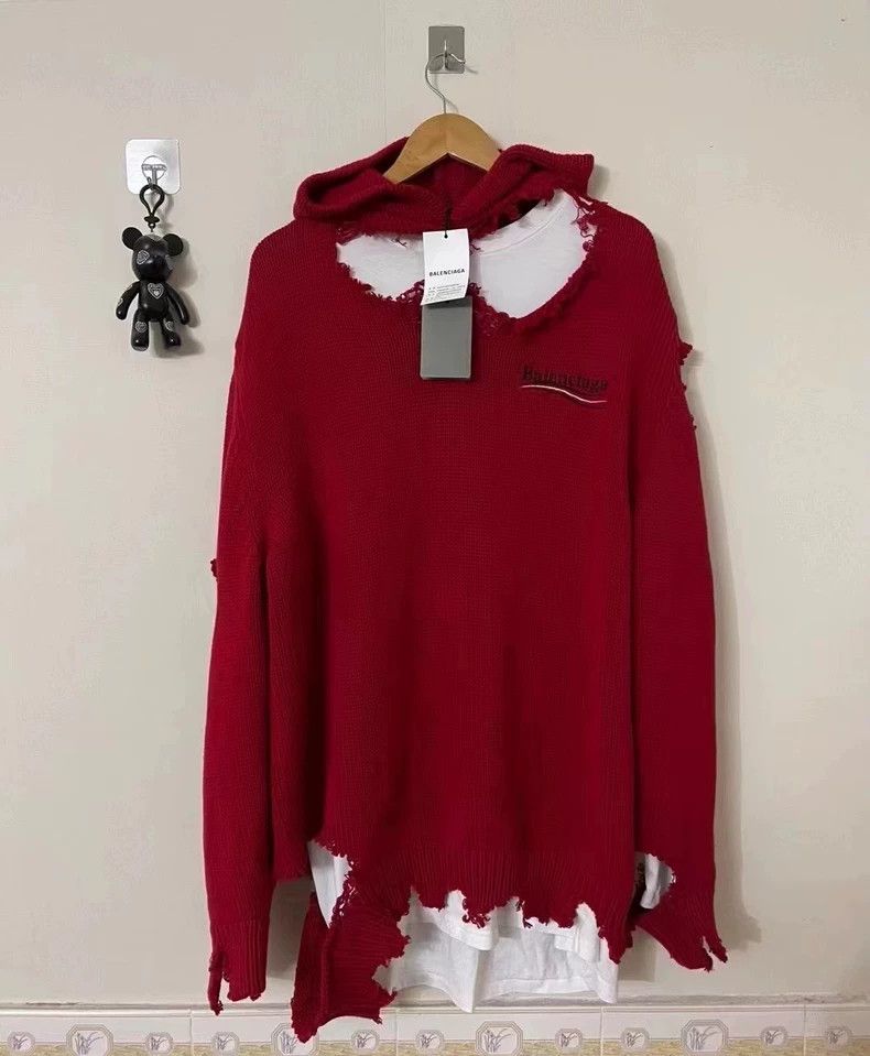 Balenciaga Balenciaga Red Fake Two Piece Coke Destroy Sweater 2502-Nex Size US S / EU 44-46 / 1 - 2 Thumbnail