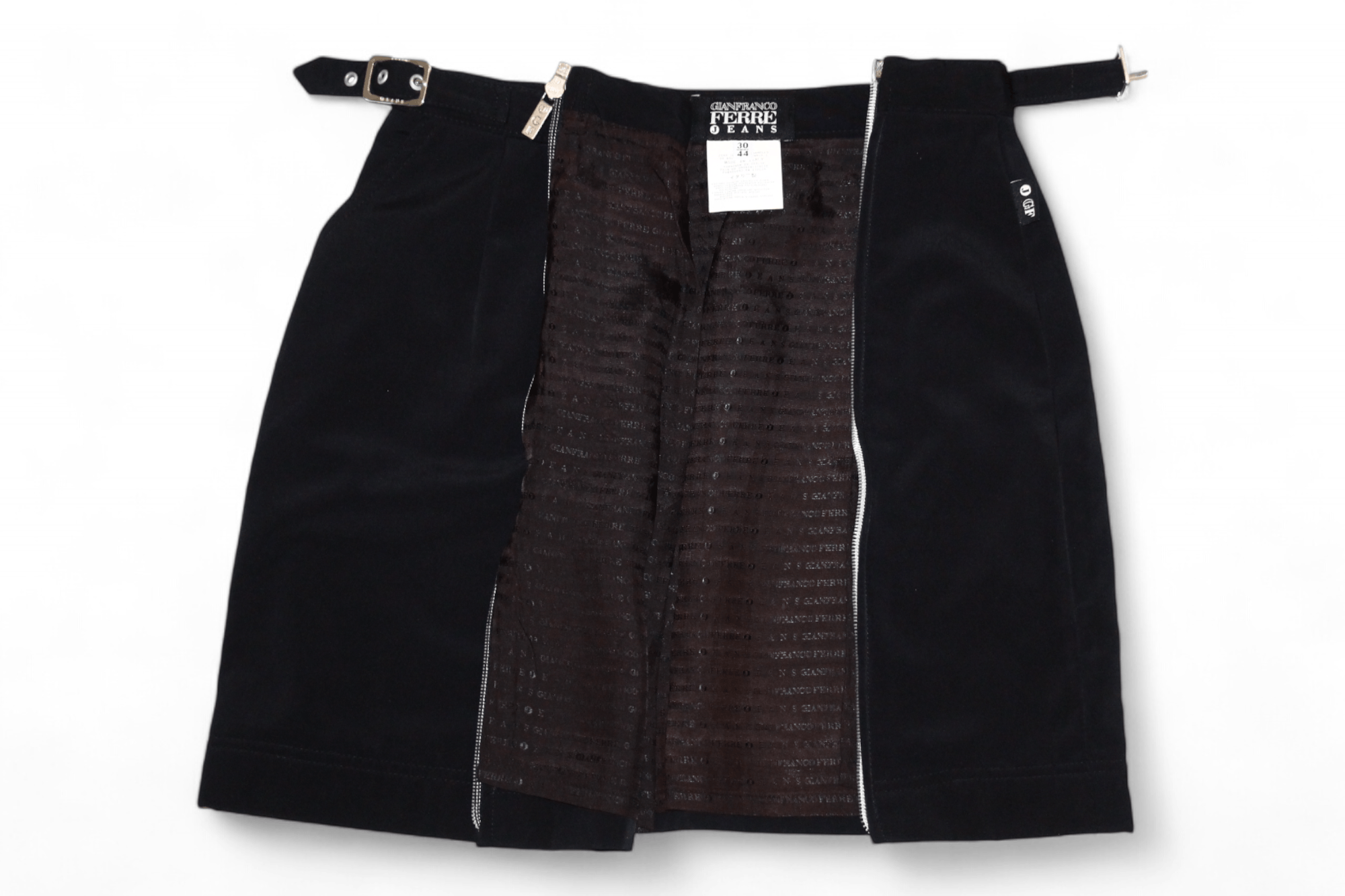 GF Ferre Vtg GF Ferre Jeans lined glossy black wrap zip mini skirt Size 29" - 1 Thumbnail