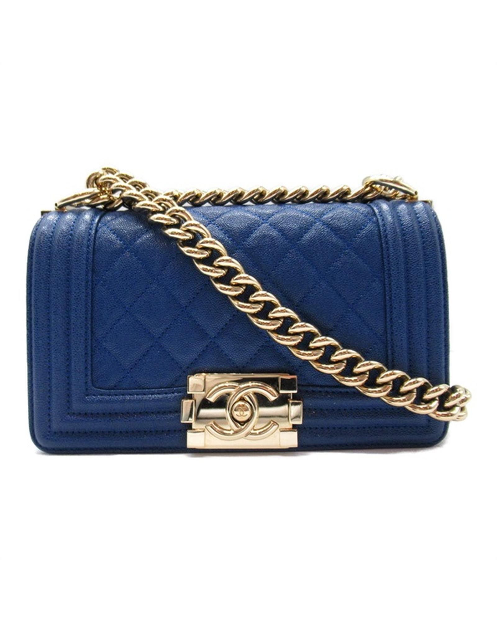 image of Chanel Blue Caviar Le Boy Flap Bag In Excellent Condition, Women's