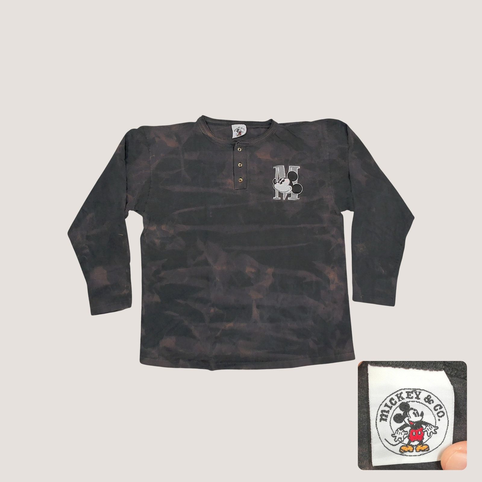 Mickey & Co. Vintage 90s Mickey Bleach Fade Single Stitch Henley L Size US L / EU 52-54 / 3 - 1 Thumbnail