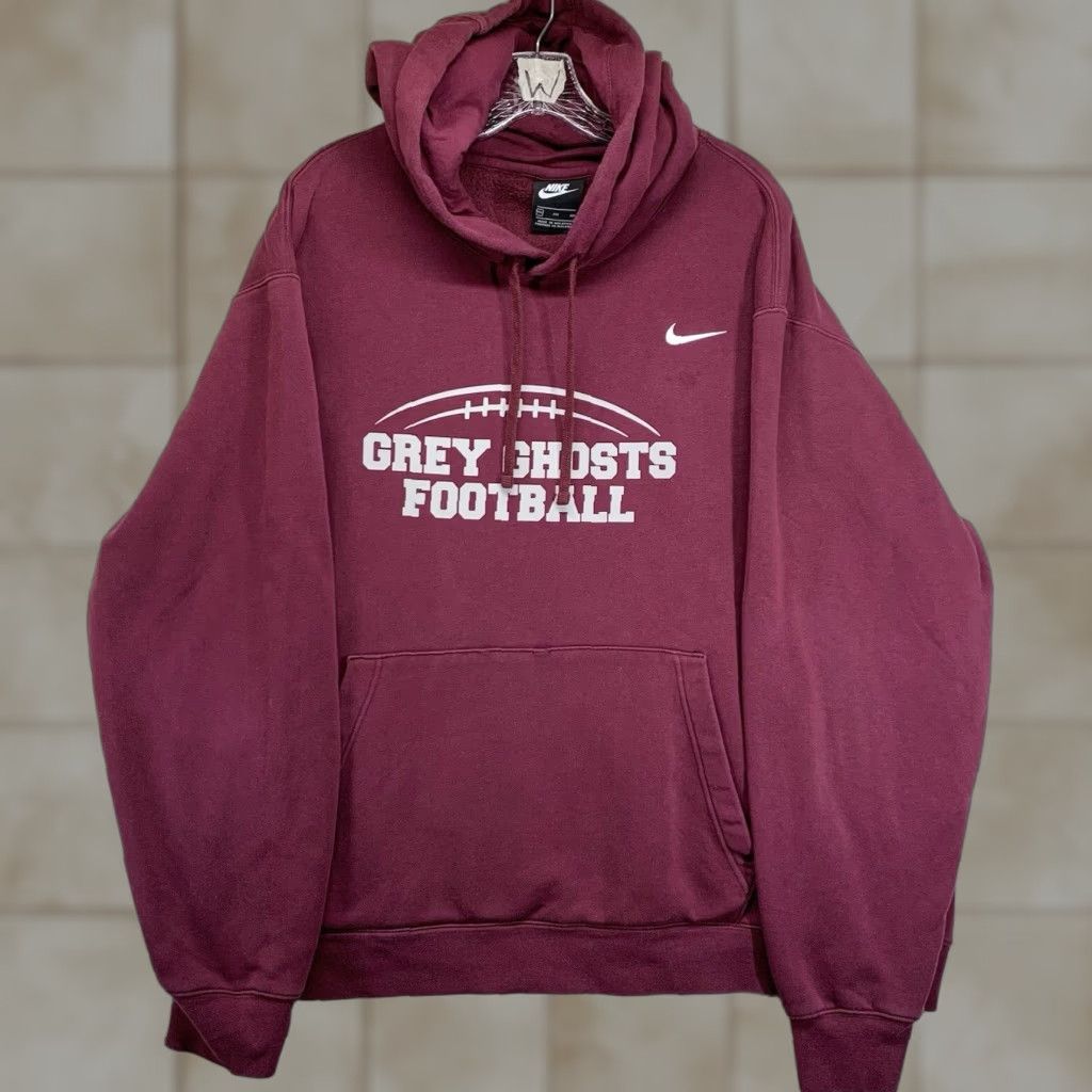 Nike VINTAGE Nike Hoodie Mens Football 2XL Faded Maroon Grey Ghosts Graphic Print Pullover Hooded Kangaroo Pocket 90s Mens Size US XXL / EU 58 / 5 - 1 Thumbnail