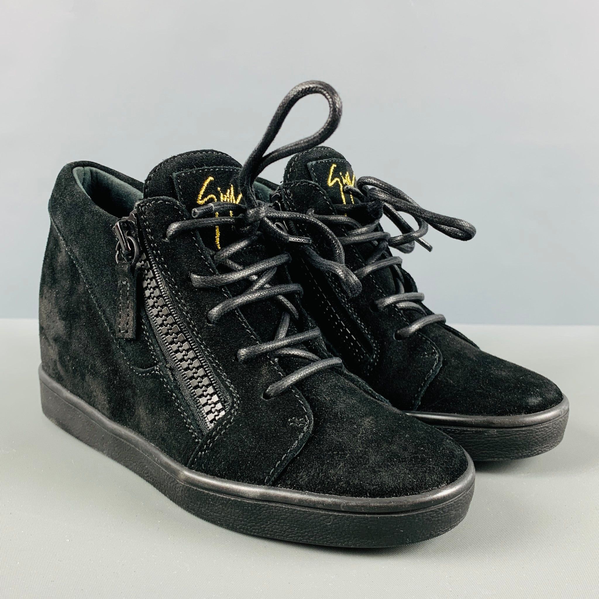 image of Giuseppe Zanotti Black Suede High Top Sneakers, Men's (Size 5)
