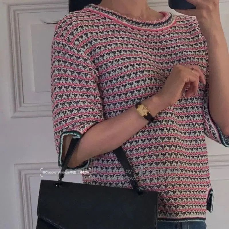 Chanel Chanel Pink Cotton Short-Sleeve Sweater . Size S / US 4 / IT 40 - 9 Thumbnail