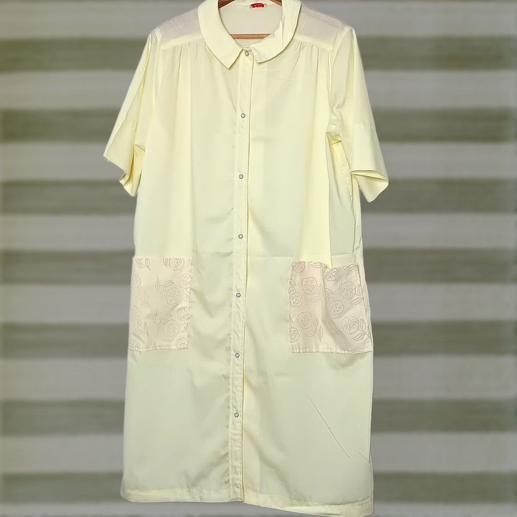 CO VINTAGE Carole Joanne Shirt Nightgown Grannycore Yellow Cotton L/XL Nightgown Snap Front Short Sleeves Adults Womens Size ONE SIZE - 1 Thumbnail