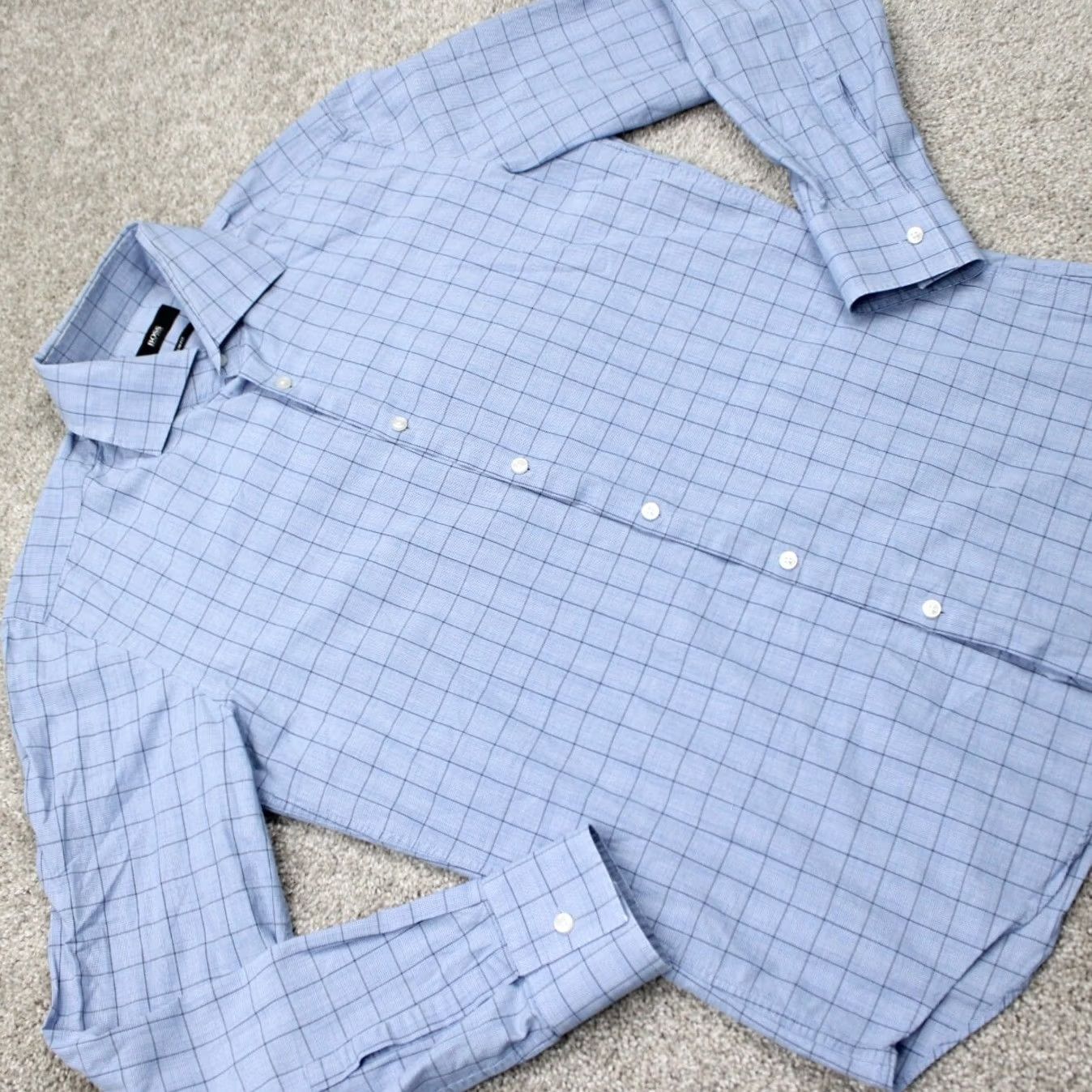 Hugo Boss HUGO BOSS Prince Shirt Mens 15 1/2, 39 Blue Slim Fit L/S Cotton Button Up Dress Shirt Shirt Mens Blue Slim Cotton Blue 80s? Size US L / EU 52-54 / 3 - 7 Thumbnail