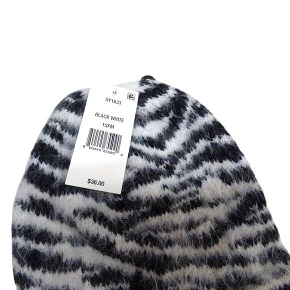 DKNY DKNY Fuzzy Animal Print Knit Scarf and Beanie Combo, Black/W Size ONE SIZE - 8 Thumbnail