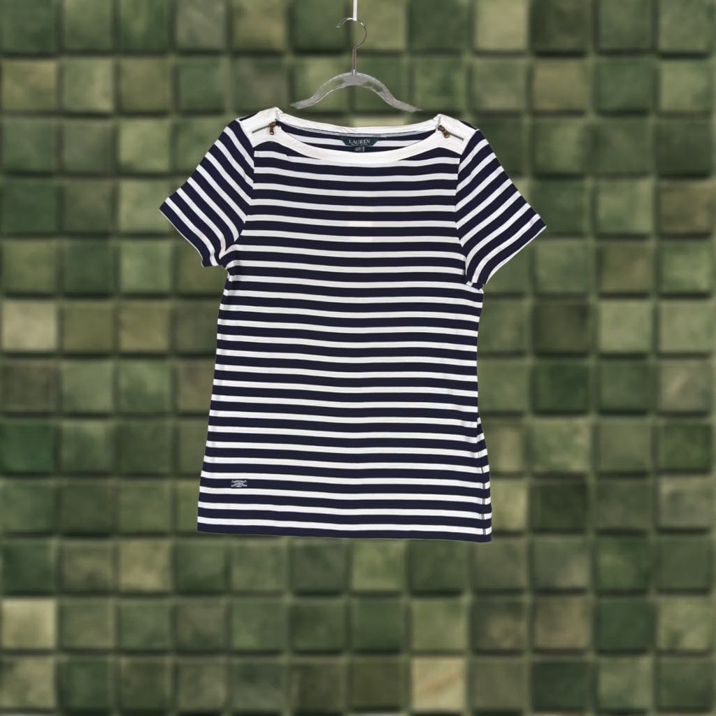 Ralph Lauren Lauren Ralph Lauren T-Shirt Beach Nautical Striped Blue White Ladies Large Adult Size S / US 4 / IT 40 - 1 Thumbnail
