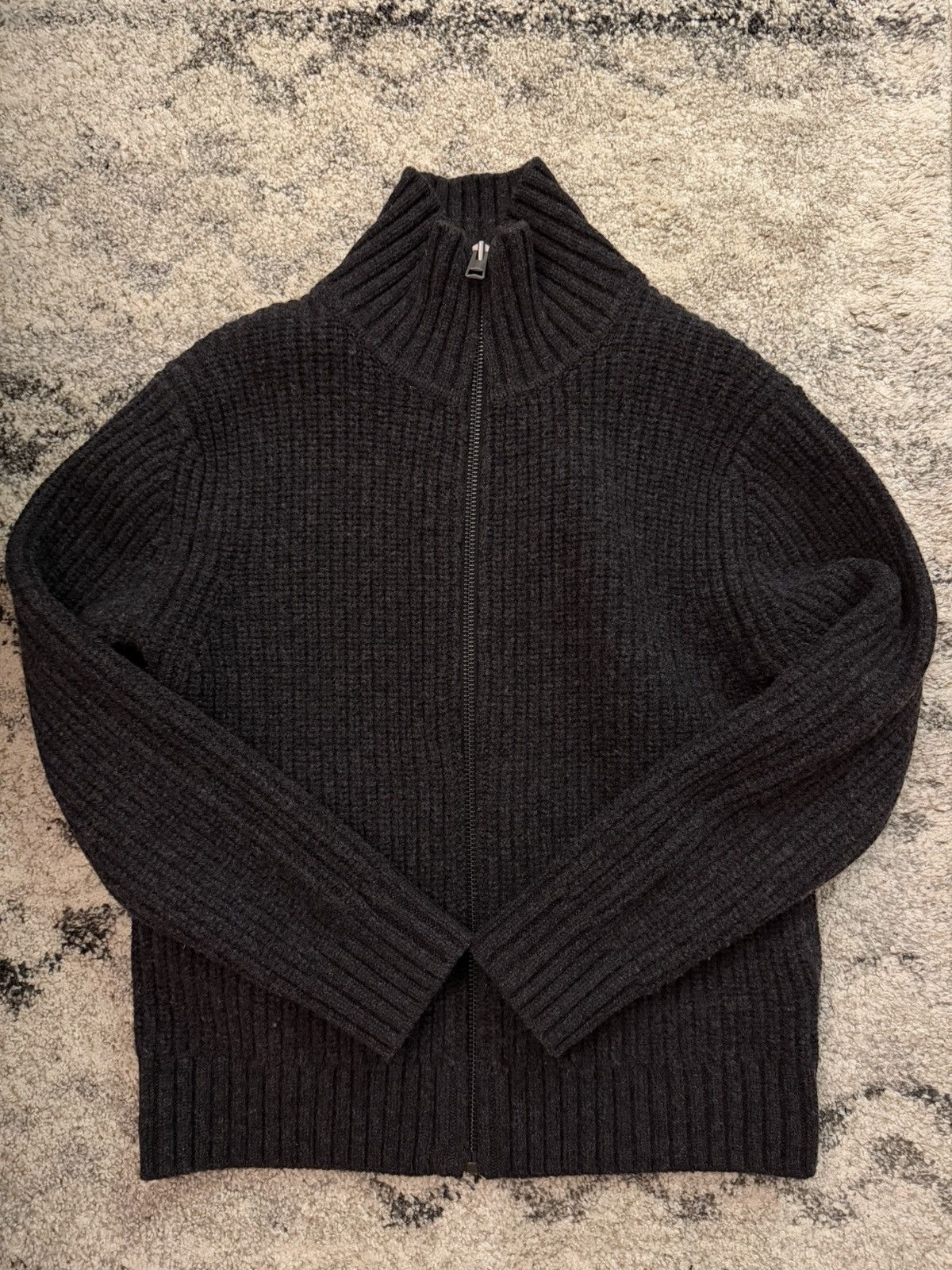 Cos COS Funnel Neck Knitted Wool Jacket Size XS Charcoal Size US XS / EU 42 / 0 - 2 Thumbnail