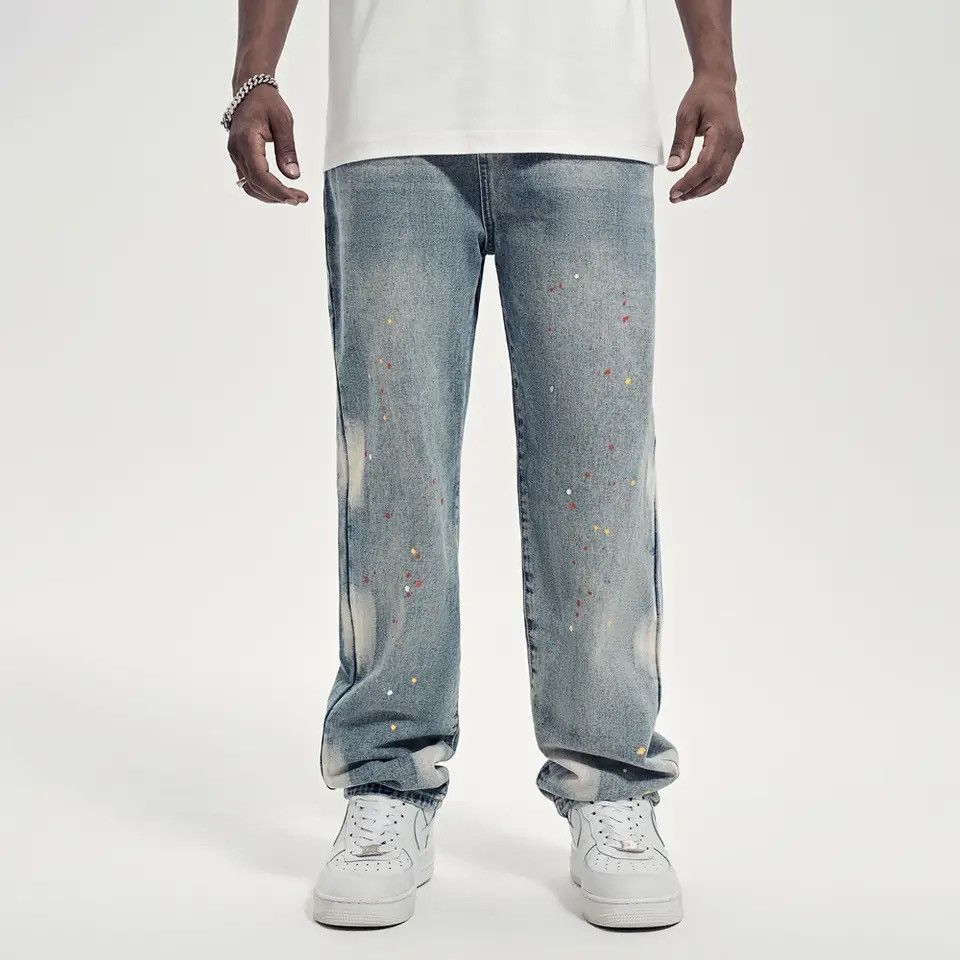 Japanese Brand × Vintage Street Jeans Men Y2k Baggy Splash-ink Size US 33 - 2 Thumbnail