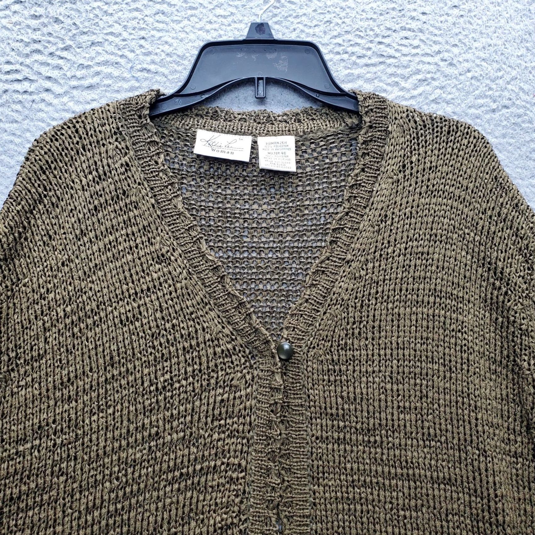 Lee Kathie Lee Cardigan Sweater Women 26W Green Casual Open Knit Short Sleeve V-Neck Shirt Ladies 26W Green Casual Knit Cardigan Size 4XL / US 24-26 - 5 Thumbnail