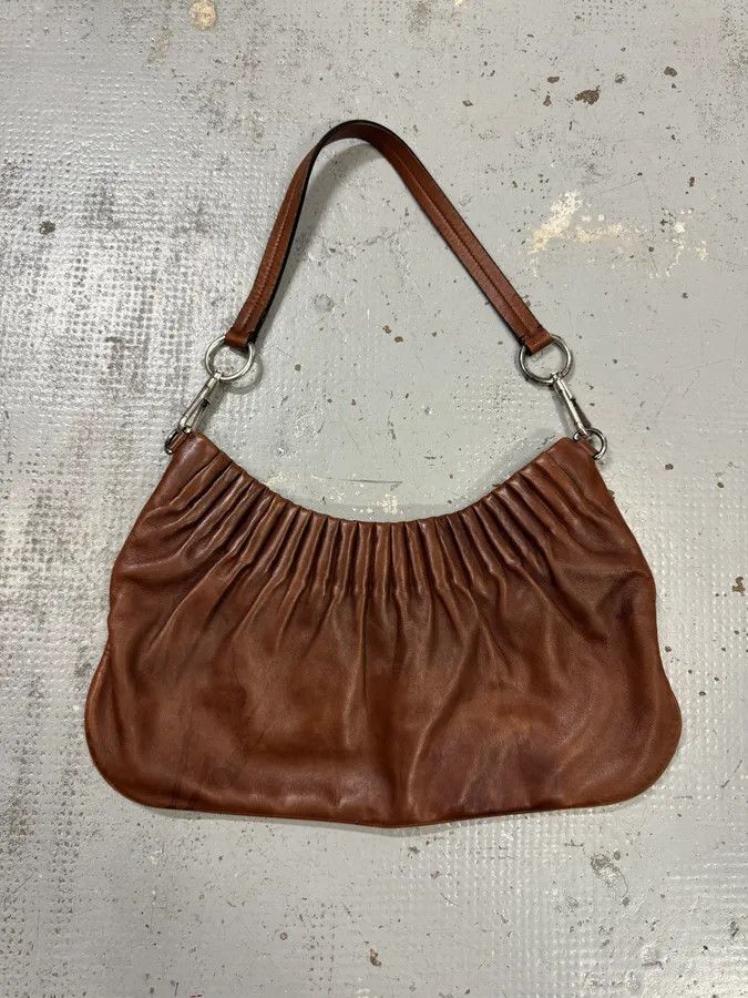 Yves Saint Laurent 2000s Yves Saint Laurent Cognac Leather Ruched Handle Bag Size ONE SIZE - 6 Thumbnail