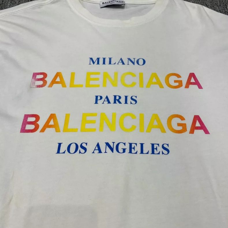 Balenciaga Balenciaga White Rainbow Letter Short Sleeve Size US M / EU 48-50 / 2 - 8 Thumbnail