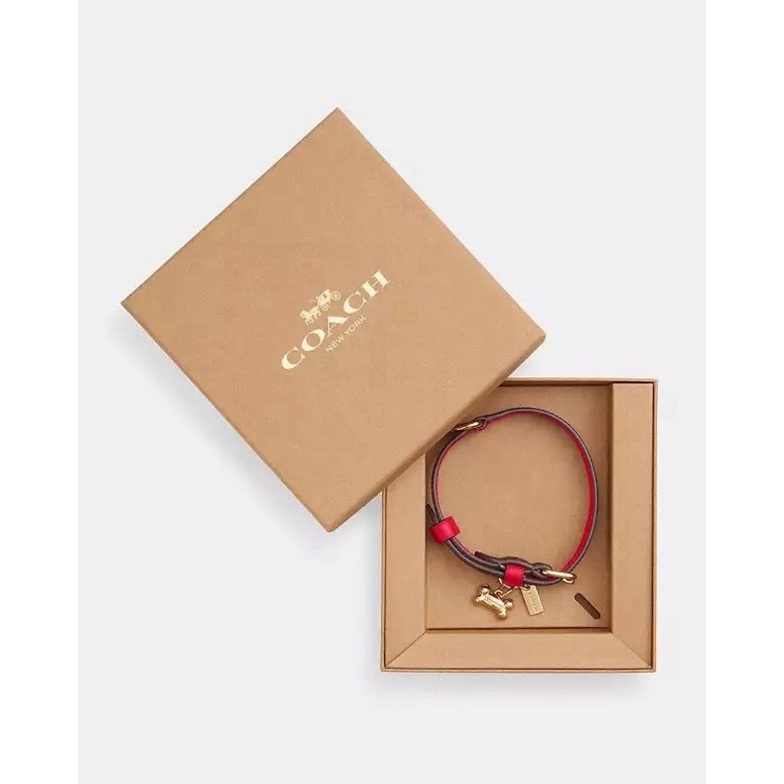 Coach NWT Coach Boxed Small Pet Collar CX158 Gold/Walnut/Bold Red Size ONE SIZE - 6 Thumbnail