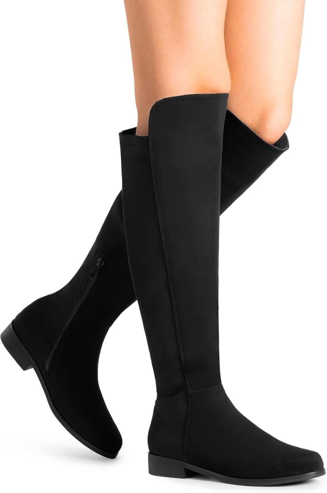 Other DREAM PAIRS Womens Suede/Fabric Knee High Boots Zipper Black Size US 9.5 / IT 39.5 - 2 Thumbnail