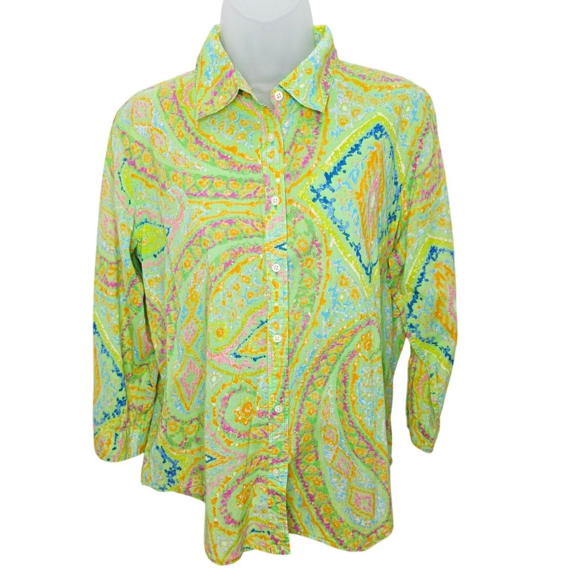 Ralph Lauren Lauren Ralph Lauren Green Paisley Blouse Button Front Boho Size L / US 10 / IT 46 - 1 Thumbnail