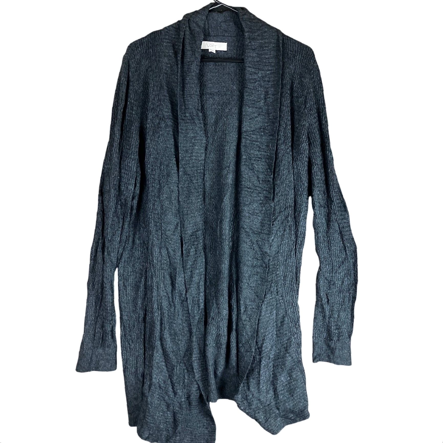 Loft LOFT Ann Taylor Cardigan Sweater Open Front Camel Hair Blend L Women Charcoal Black Knit Cotton Rayon Relaxed Size L / US 10 / IT 46 - 2 Thumbnail