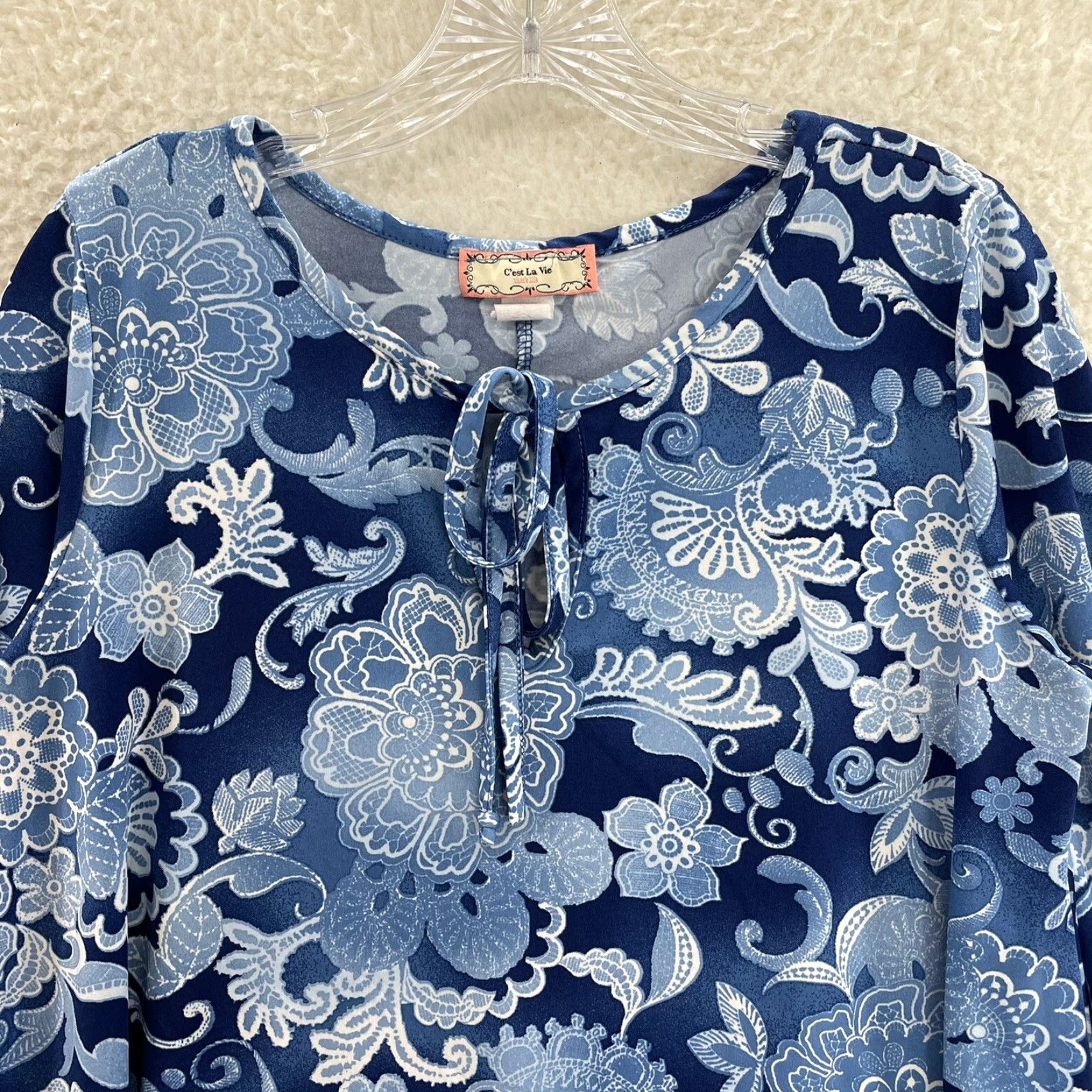 Vintage VINTAGE 90s Y2K Blue Floral 2XL Plus Size Shirt Grunge Boho Fairy C'est La Vie Women Size XXL / US 16-18 / IT 52-54 - 3 Thumbnail