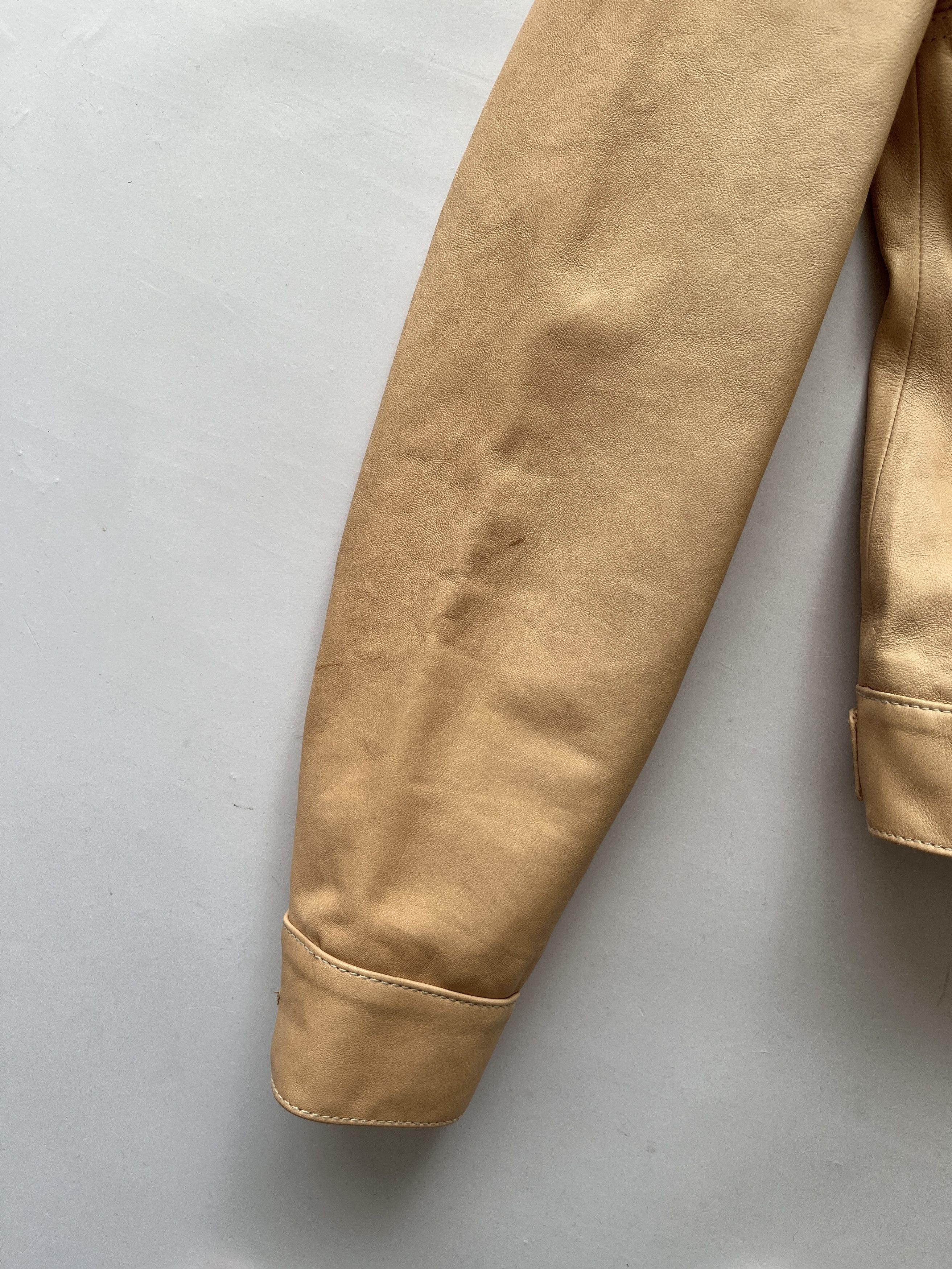 Helmut Lang ⚡️QUICK SALE⚡️Helmut Lang Beige Leather Trucker Jacket Size S / US 4 / IT 40 - 8 Thumbnail