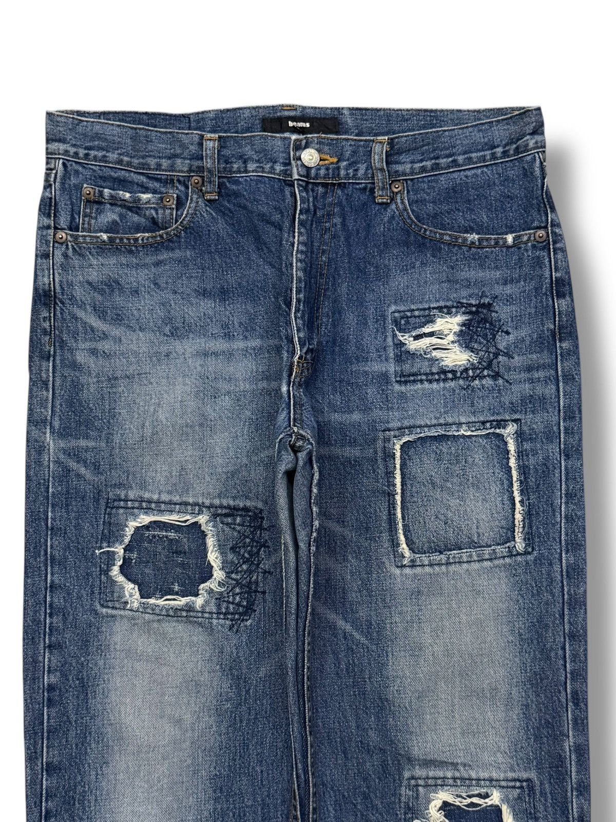 Beams Plus Vintage BEAMS Tokyo Distressed Patchwork Denim Jeans Japan Size US 34 / EU 50 - 4 Thumbnail