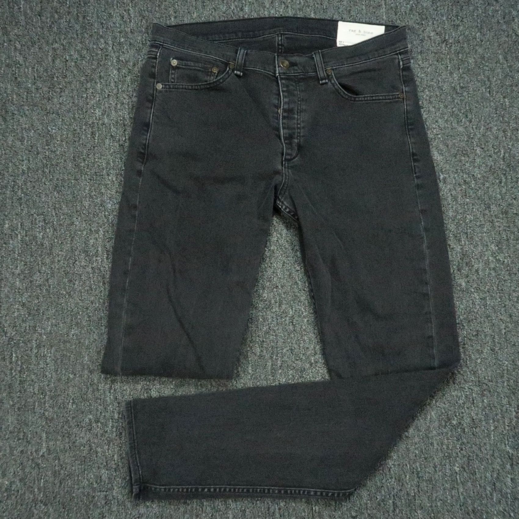 Rag & Bone rag & bone Jeans Mens 33x33 Black Fit Extra-Slim Button Fly Denim Straight 5-Pocket Stretch Winter Spring Fall Summer Mens Size US 33 - 2 Thumbnail