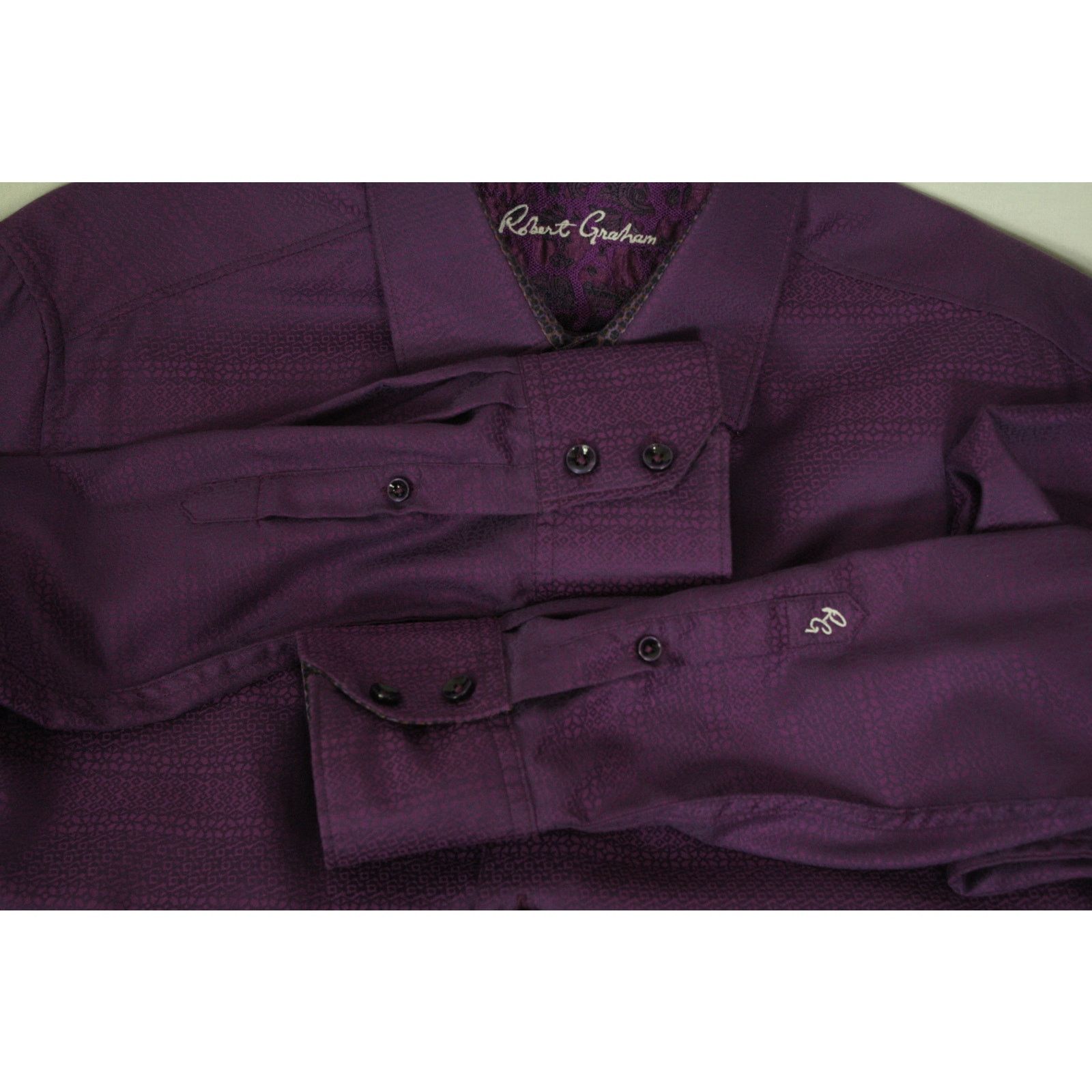 Robert Graham Robert Graham Geometric Print Flip Cuff Shiny Purple Shirt M Size US M / EU 48-50 / 2 - 6 Thumbnail