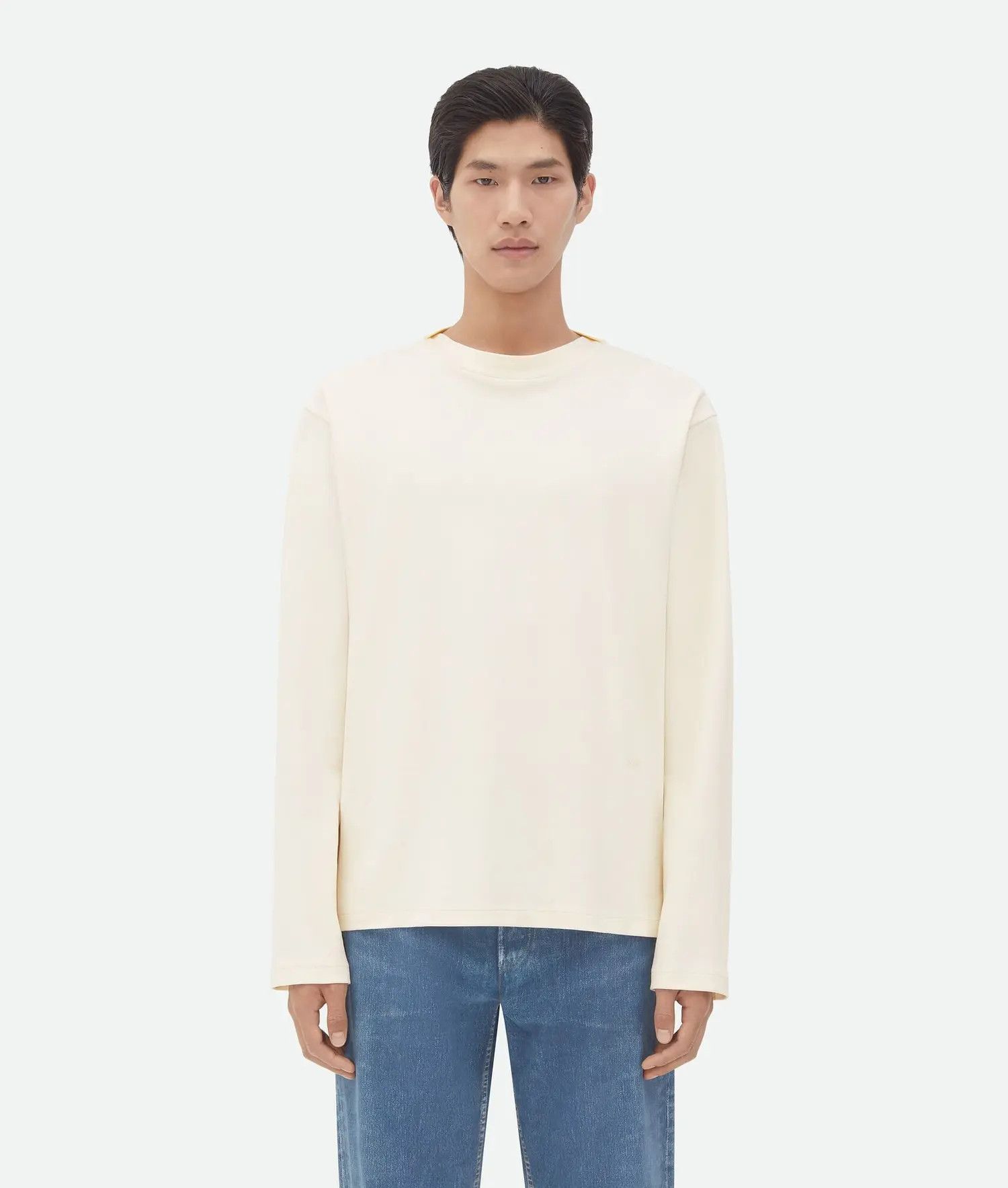 Bottega Veneta o1w1db10525 Fluid Jersey T-Shirt in Chalk Size US S / EU 44-46 / 1 - 1 Thumbnail