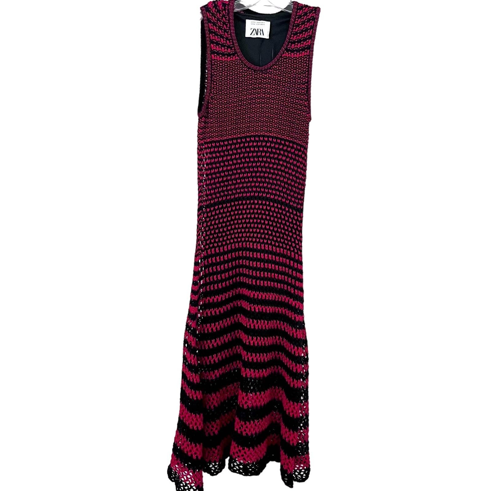 Zara Zara Studio Red Black Linen Maxi Long Knit Crochet Dress Size M / US 6-8 / IT 42-44 - 12 Thumbnail