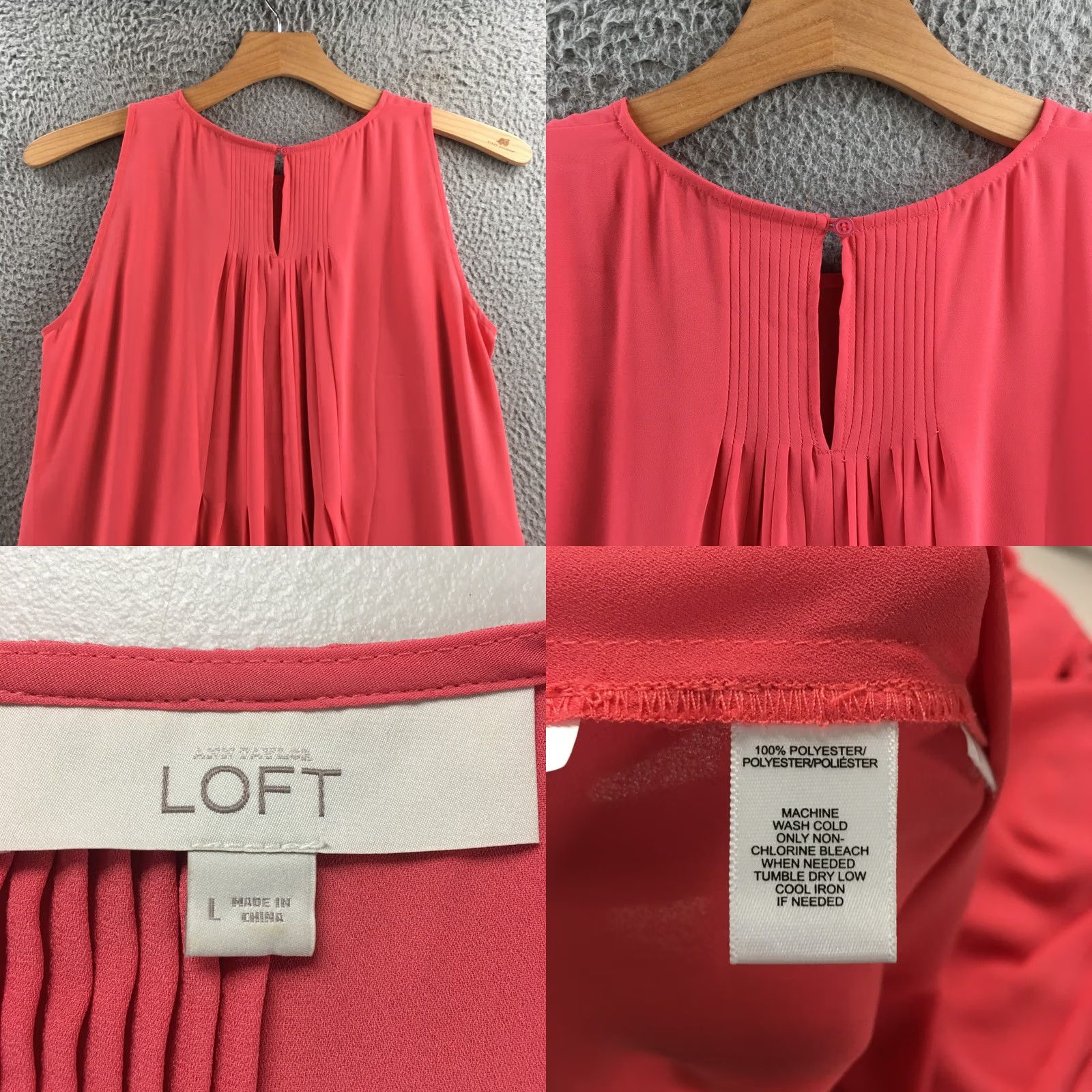 Loft LOFT Blouse Pink Sleeveless Pleated Keyhole Back Coral Hi-Low L Womens Blouse Casual Solid Pattern Regular Size L Size L / US 10 / IT 46 - 8 Thumbnail