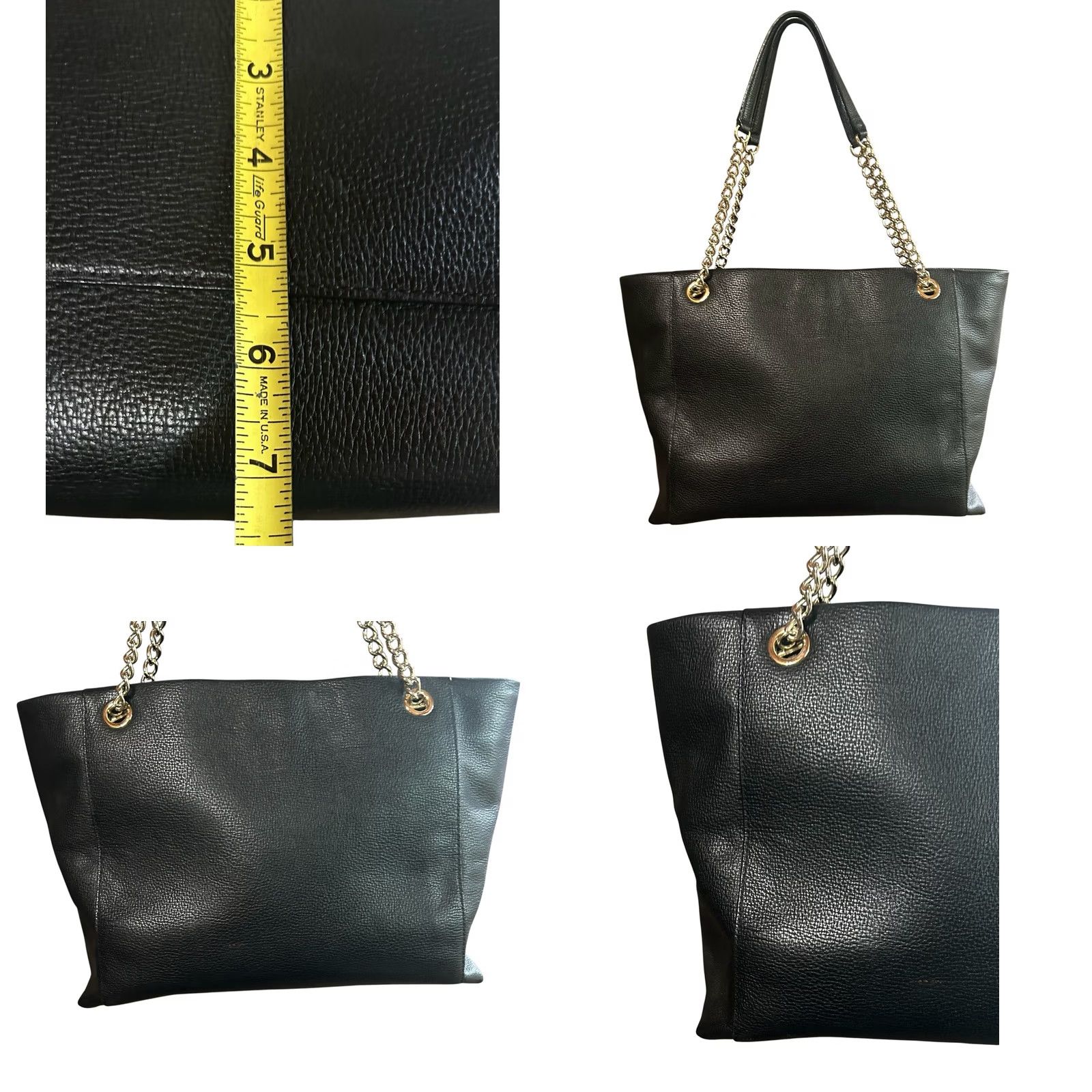 Vintage kate spade new york Black Leather Tote Shoulder Bag W/Chain Straps Women Purse Size ONE SIZE - 9 Thumbnail