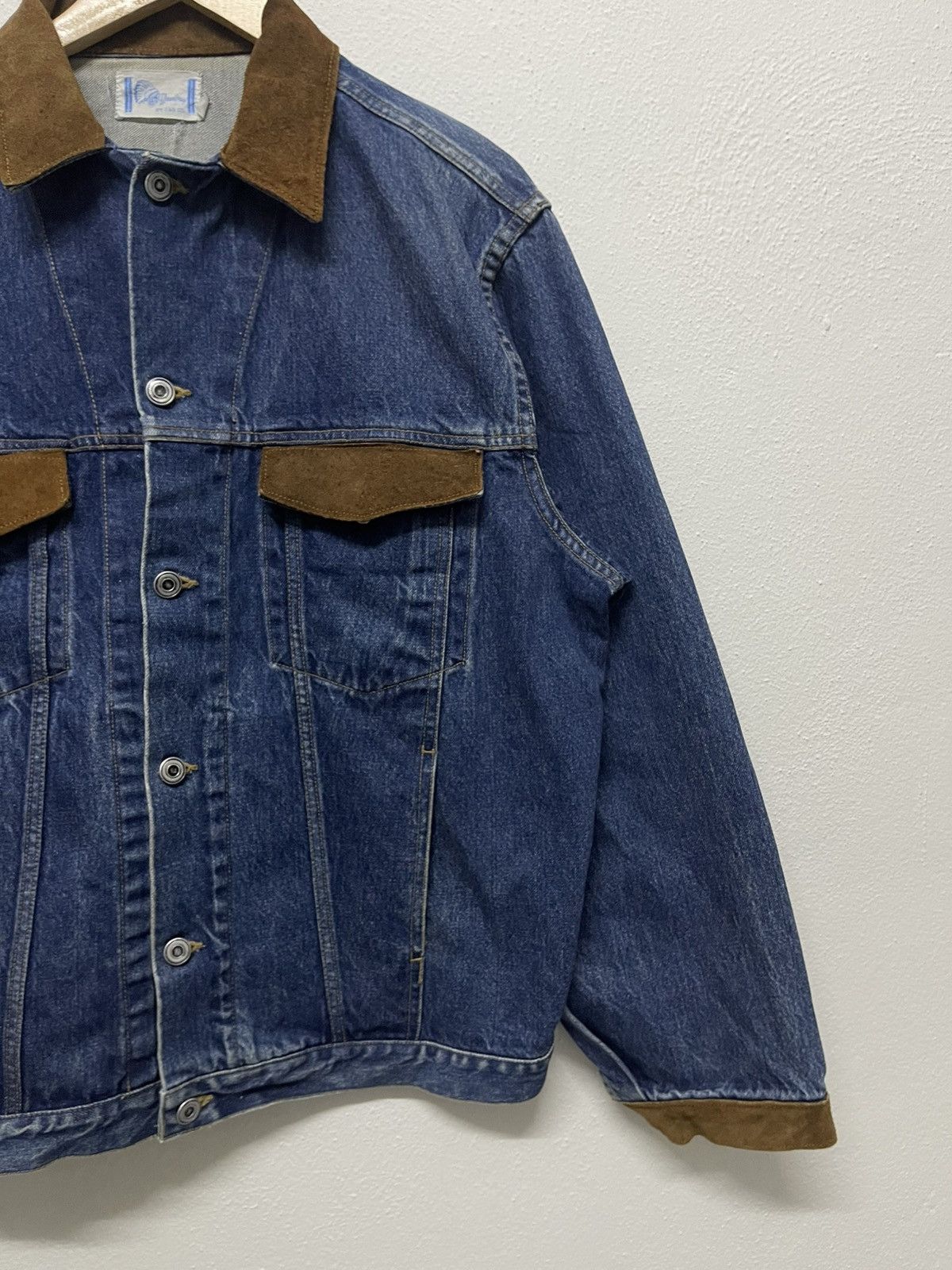 20471120 × Japanese Brand VINTAGE MR CHAMBRAY DENIM MIX LEATHER JACKET NAVAJO NATIVE Size US L / EU 52-54 / 3 - 4 Thumbnail