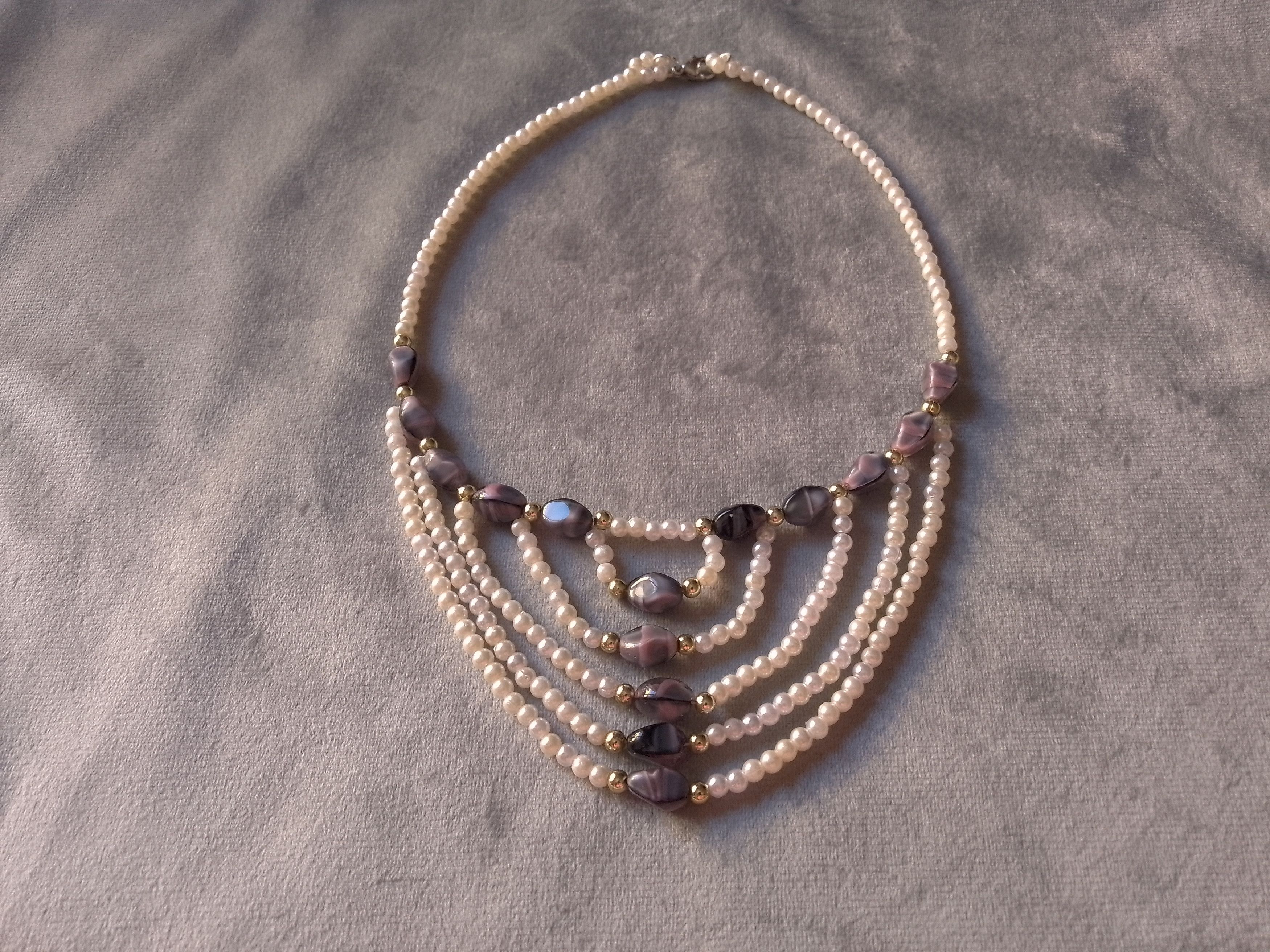 Handmade Necklace Pearls Tumbled Purple Amethyst Multithread Size ONE SIZE - 1 Thumbnail