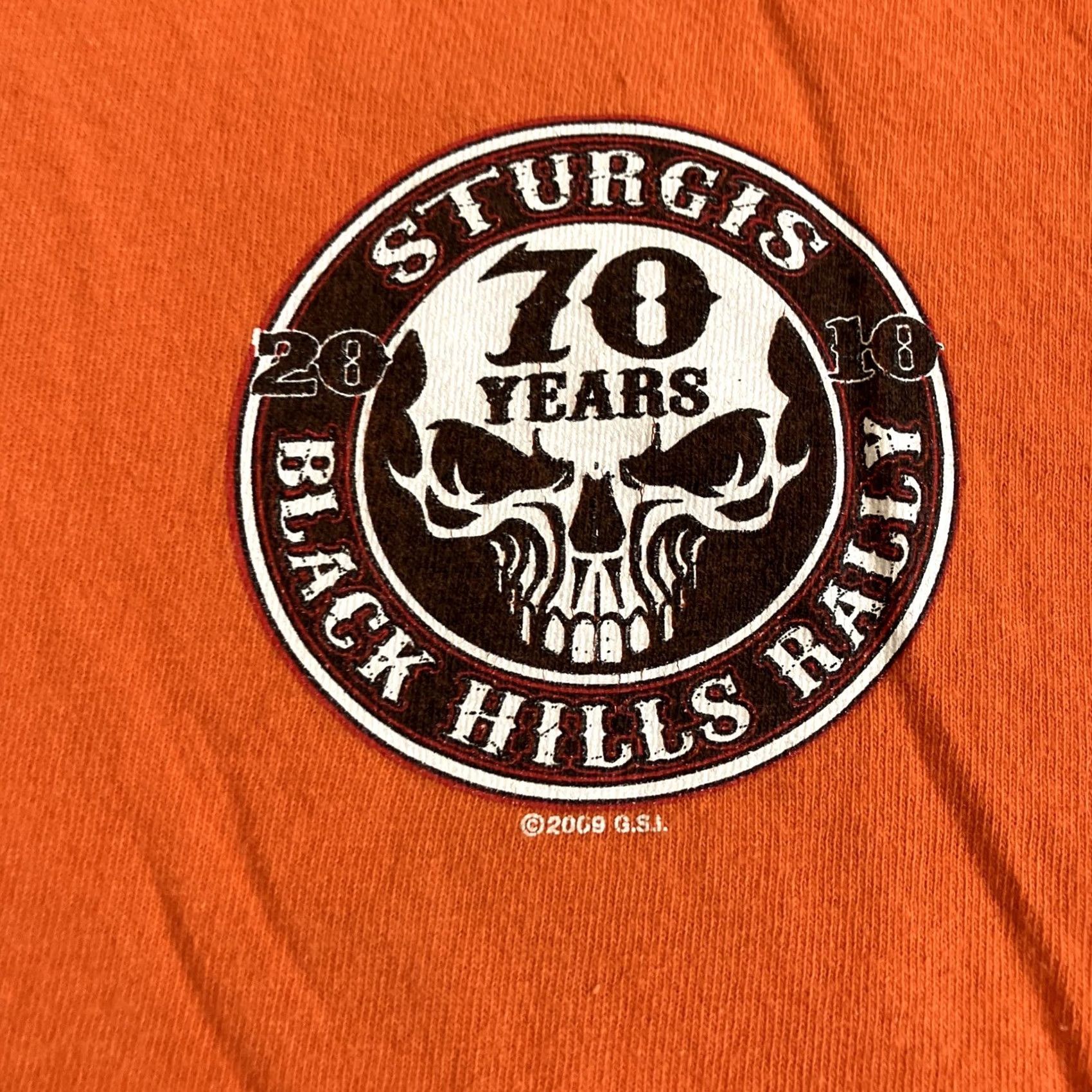 Gildan Awesome - 2008 Sturgis Rally - 70th Anniversary - Double Sided T Shirt - Size XL - Orange - Men - T-Shirt Size US XL / EU 56 / 4 - 2 Thumbnail