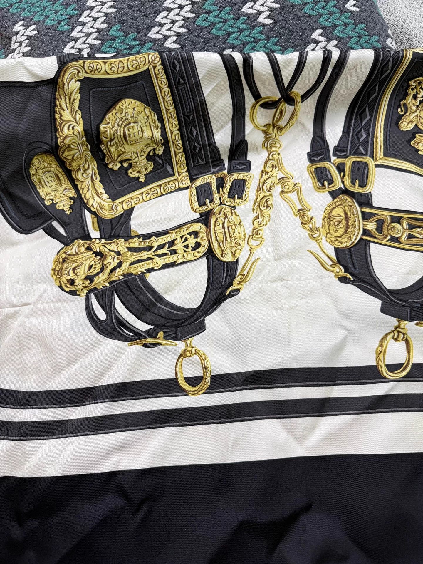 Hermes Hermes 1957 Reissue Silk Scarf Black Gold Mint Size ONE SIZE - 2 Thumbnail
