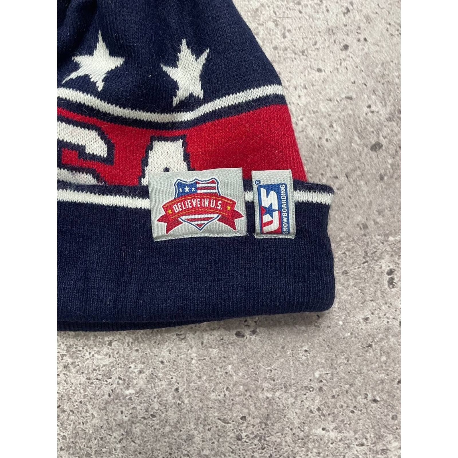 USA Olympics × Vintage Vintage Team USA “Believe in U.S.” Knit Pom Beanie Hat Size ONE SIZE - 3 Thumbnail