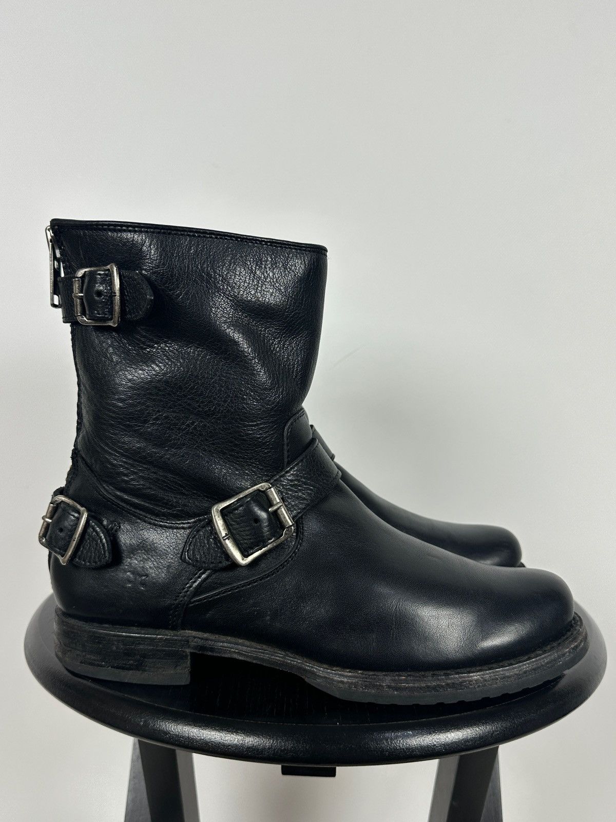 Frye Frye Veronica Black Leather Back Zip Buckle Harness Boots Size US 8.5 / IT 38.5 - 4 Thumbnail