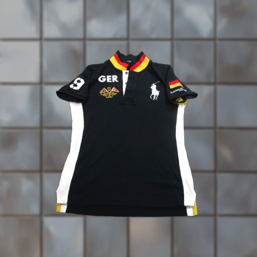 RALPH LAUREN Black Polo Shirt Womens Medium Slim Fit Germany 9 Sports