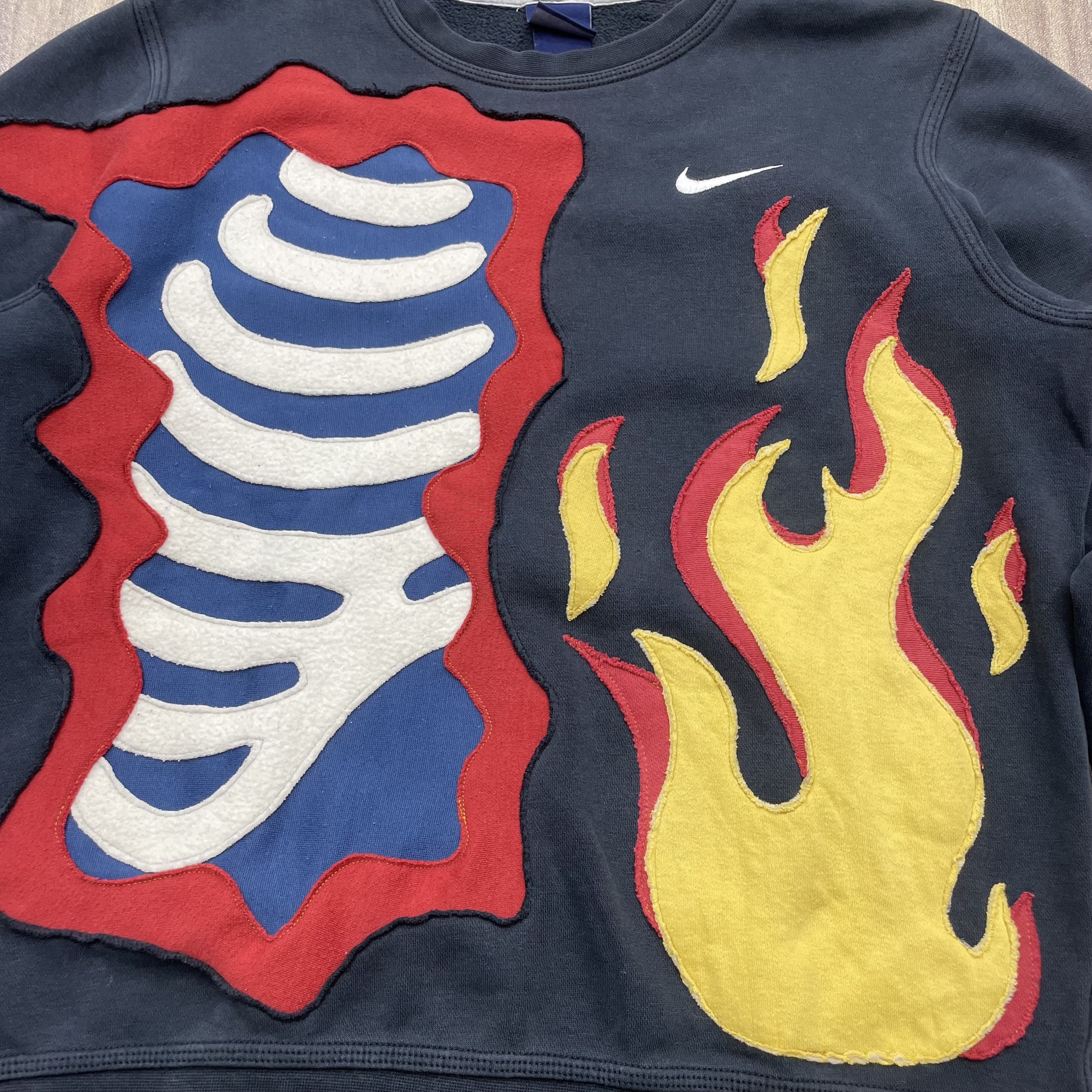 Vintage Custom Reworked Nike Skeleton Flame Patchwork Crewneck 1of1 Size US M / EU 48-50 / 2 - 5 Thumbnail