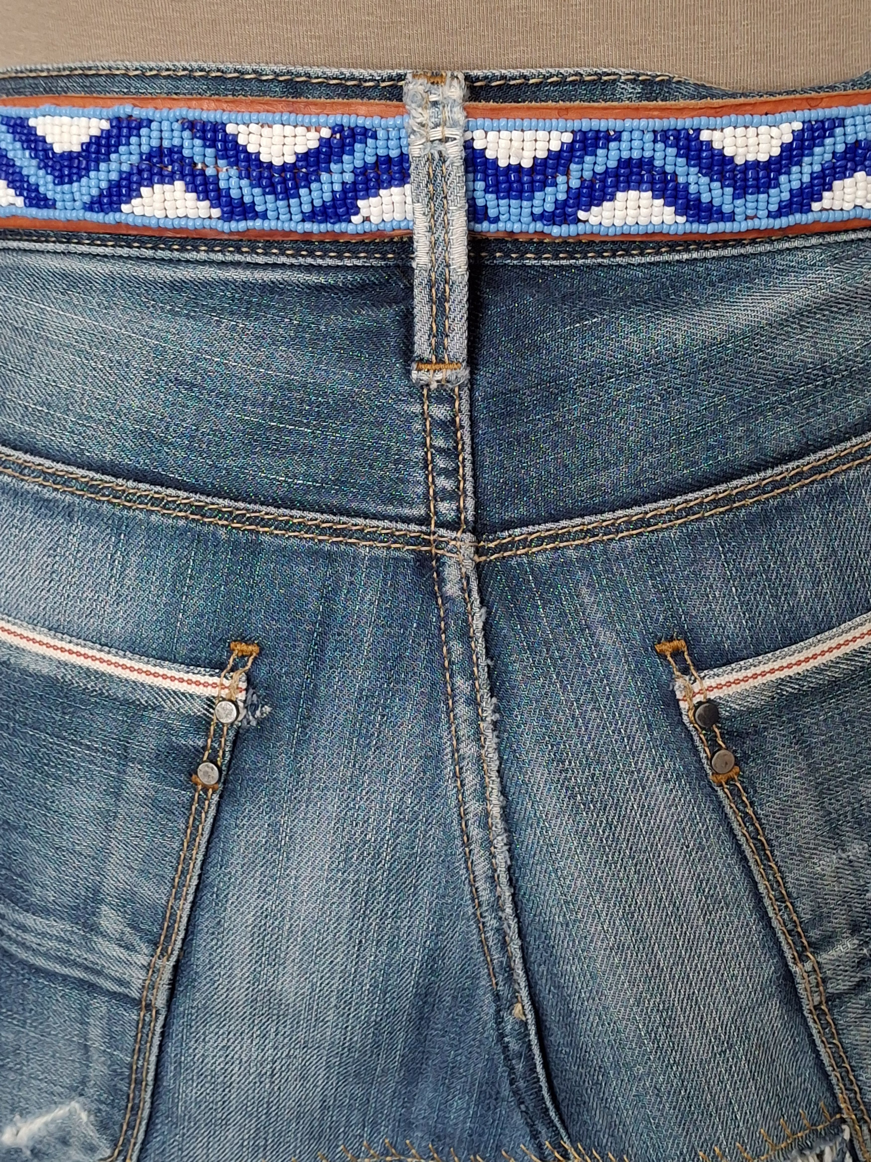 Handmade Custom Deconstructed 2000s Italian Denim Mini Skirt Size 33" - 7 Thumbnail
