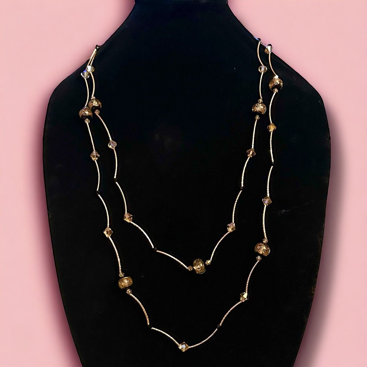 Other Long gold tone curved bar link and sparkly bead necklace Size ONE SIZE - 1 Thumbnail