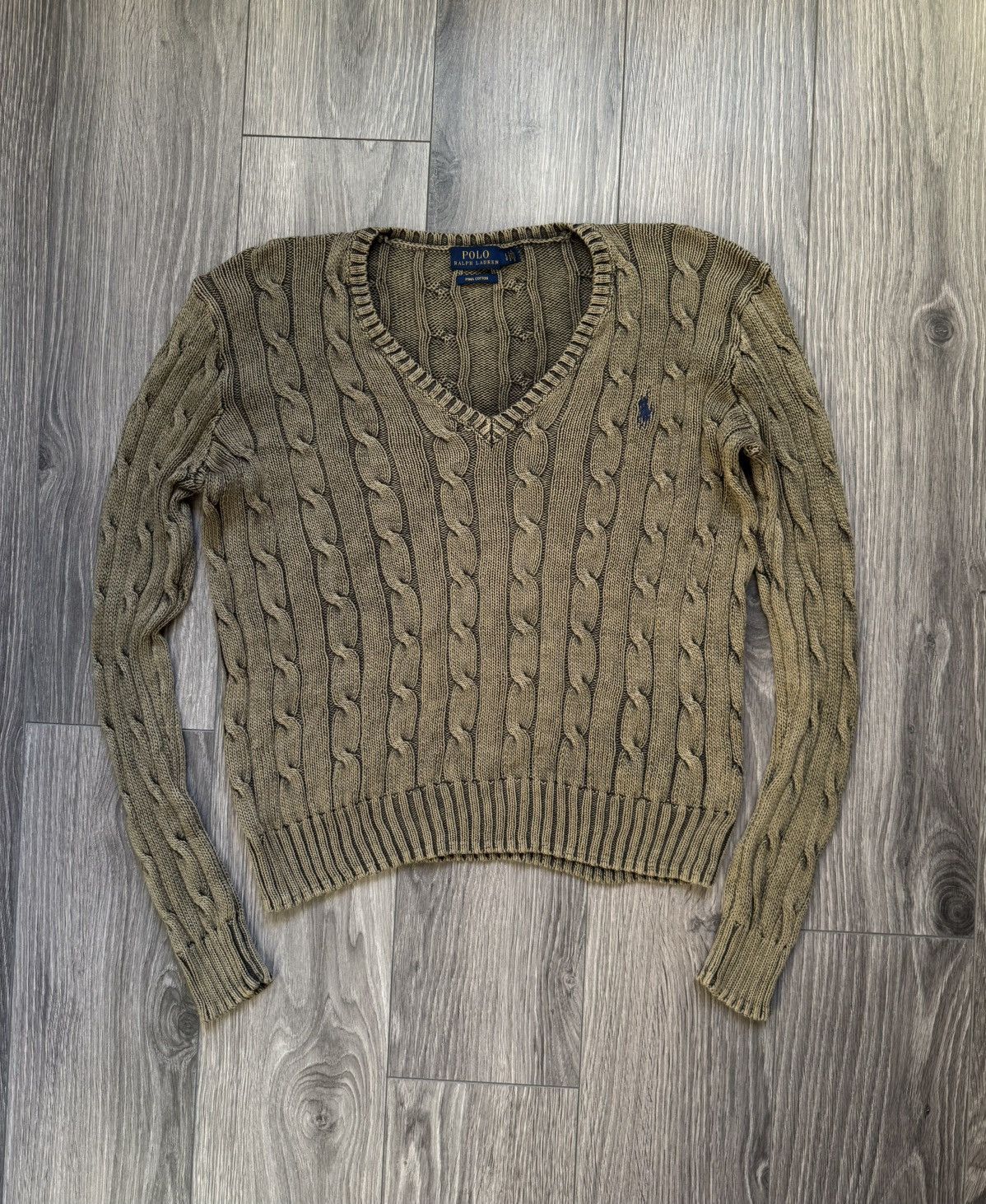 Polo Ralph Lauren Polo Ralph Lauren Cable Cotton V-Neck Olive Sweater L Size L / US 10 / IT 46 - 2 Thumbnail