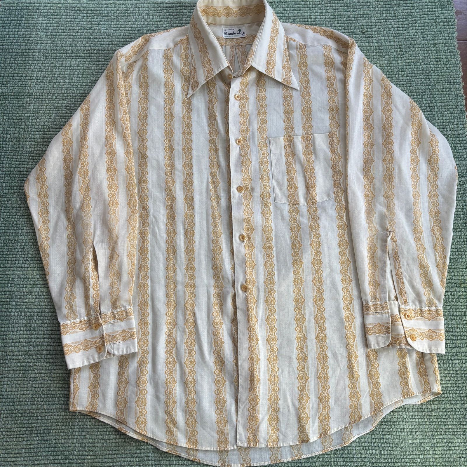 Vintage True Vintage 60s 70s Yellow Cotton Men's Patterned Shirt Size US XL / EU 56 / 4 - 2 Thumbnail